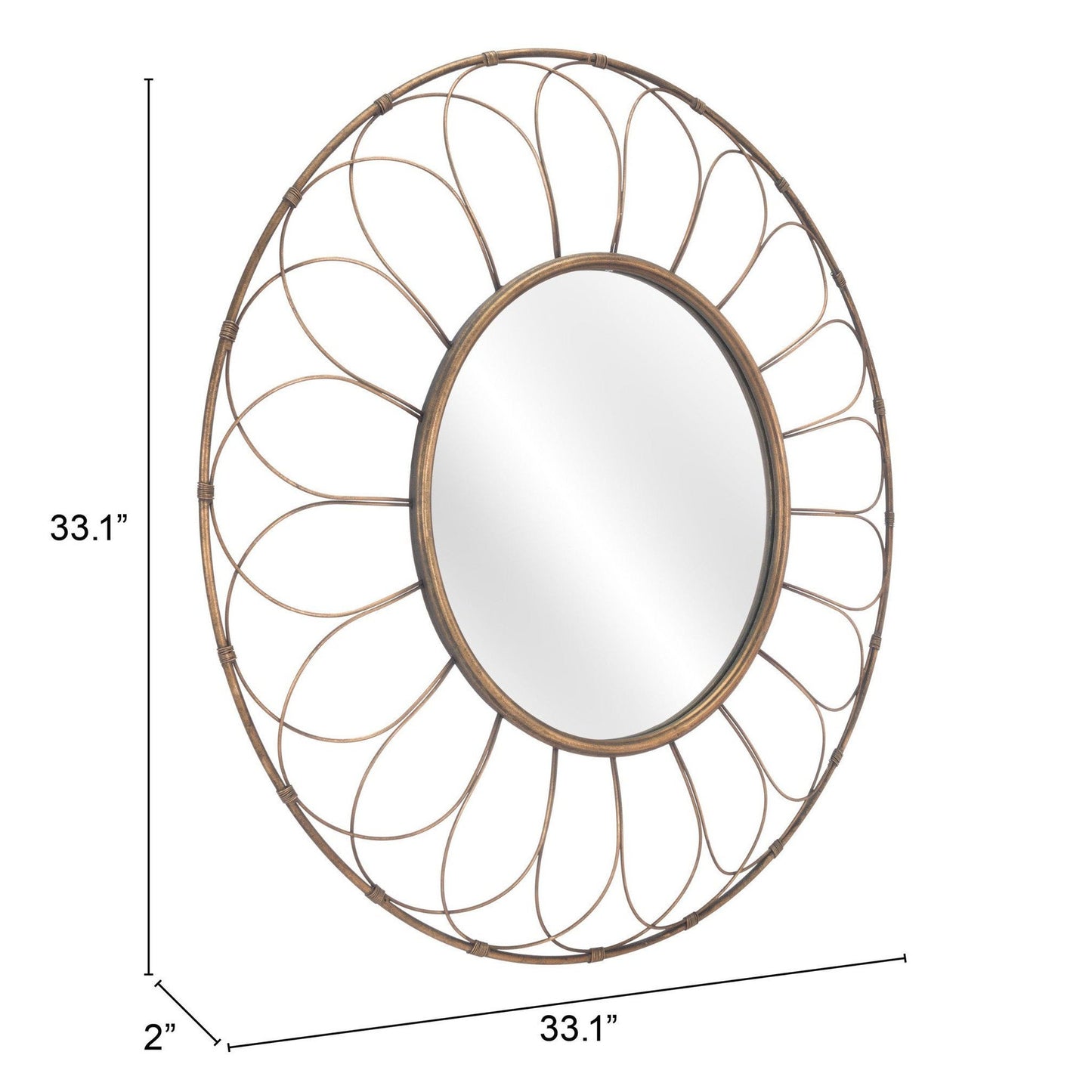 HomeRoots Gold Flower Framed Round Mirror