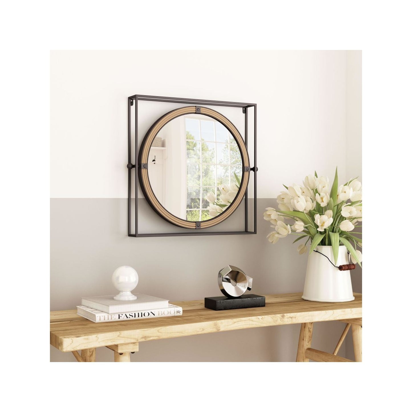 HomeRoots Gray Metal Nautical Round Mirror