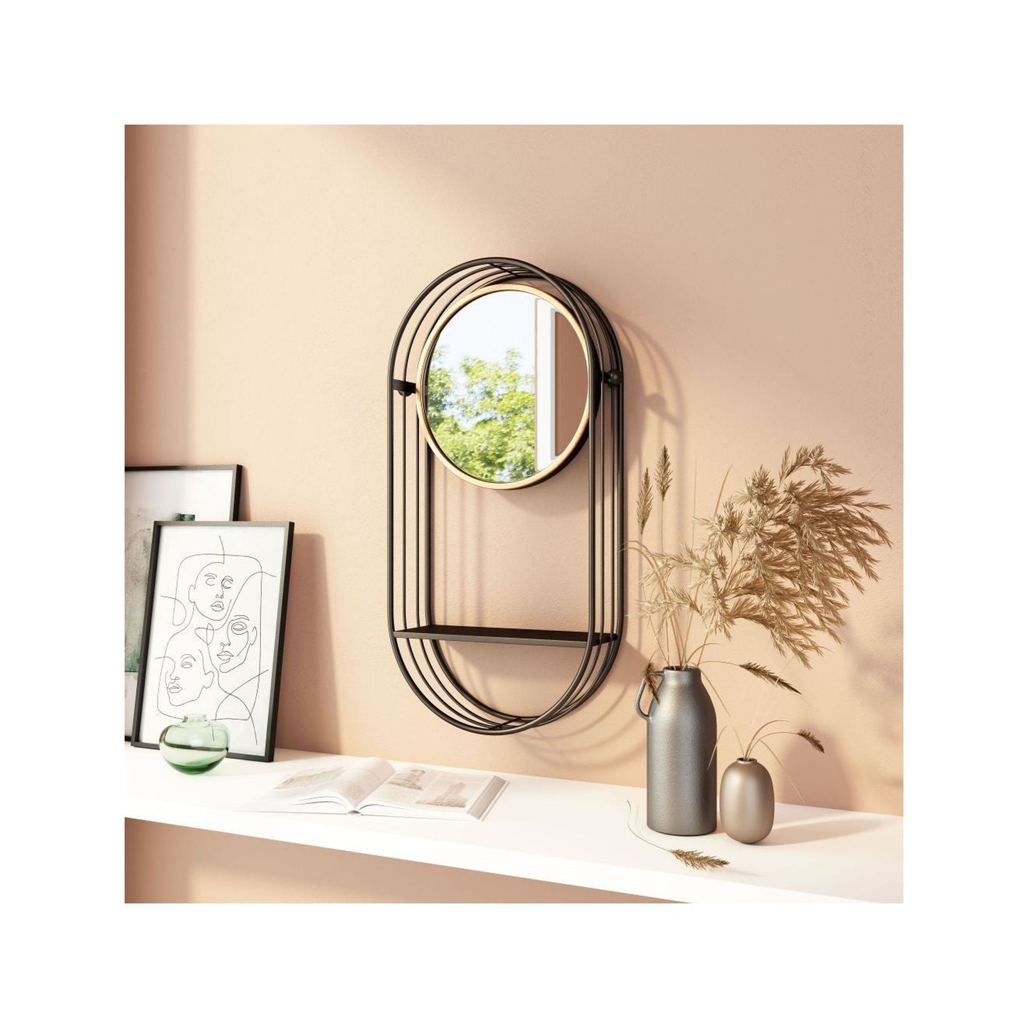 HomeRoots Industrial Gray Mirror Shelf