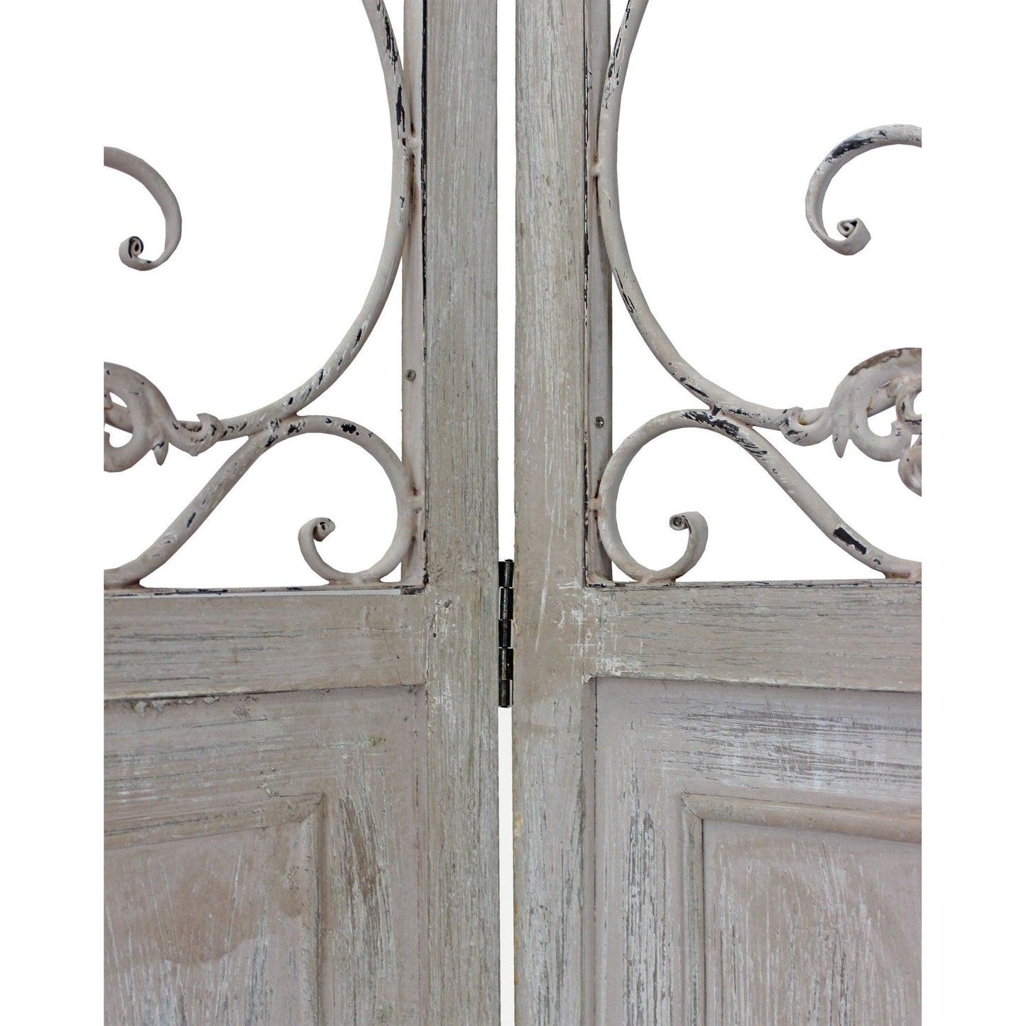 HomeRoots Romantic Scroll Three Panel Room Divider Screen With Whitewashed Finish
