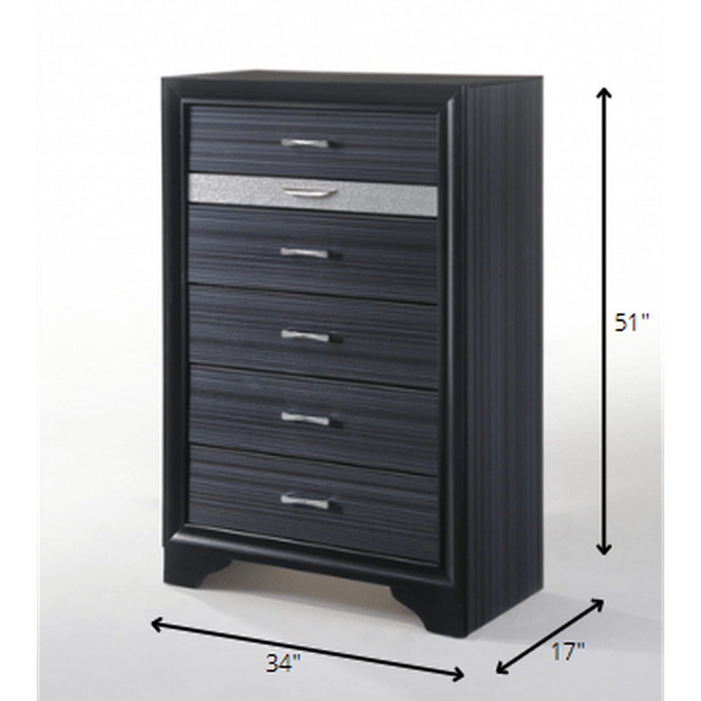 HomeRoots Sleek 51' Black 6 Drawer Cabinet Dresser