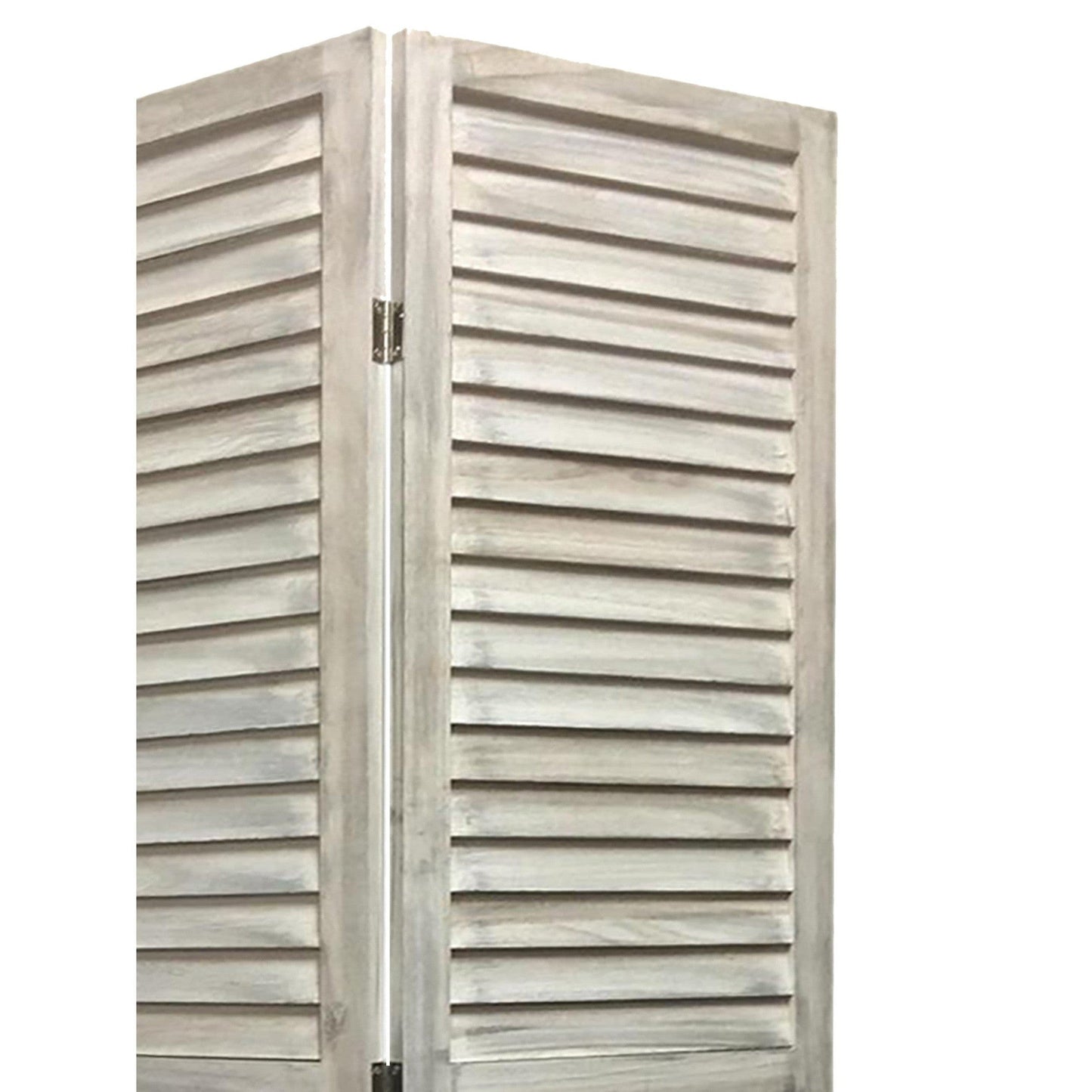HomeRoots Stylish Three Panel Shutter Divider Screen in Washed White Finish