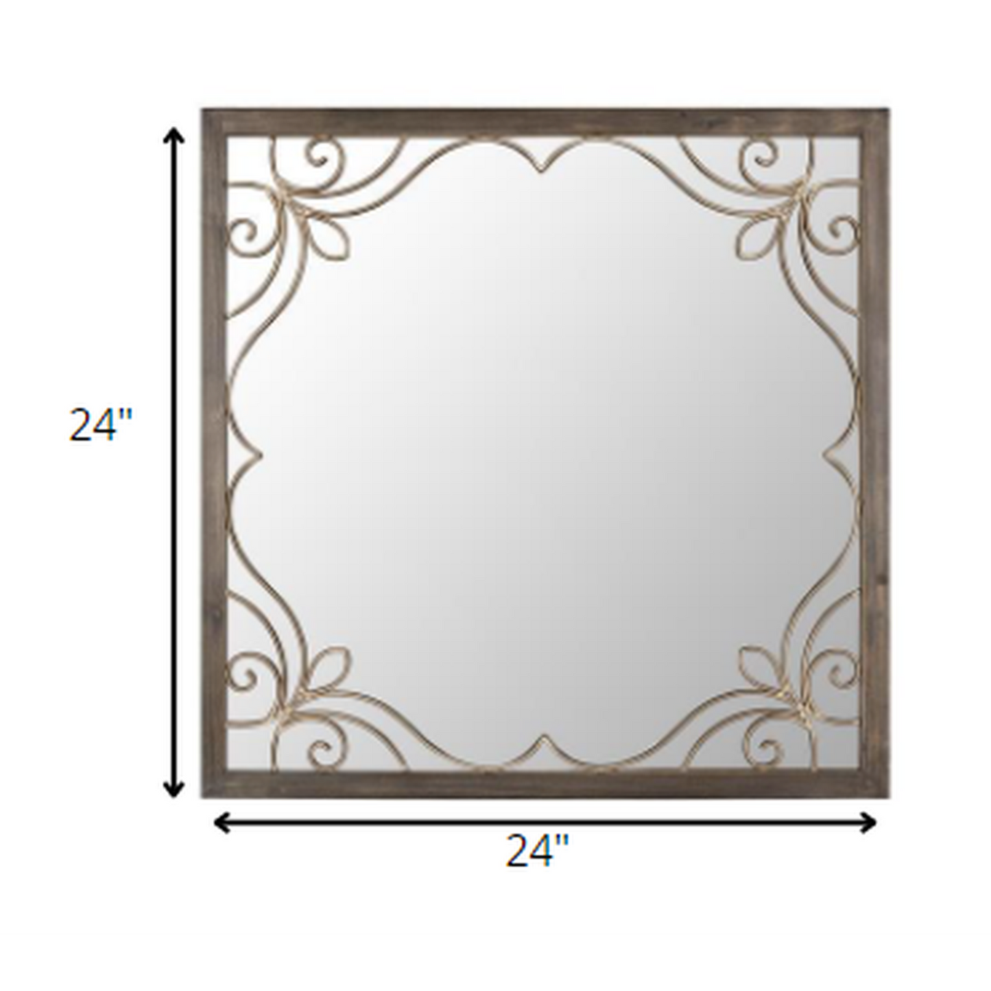 HomeRoots Traditional Square Wall Mirror with Metal Detailing