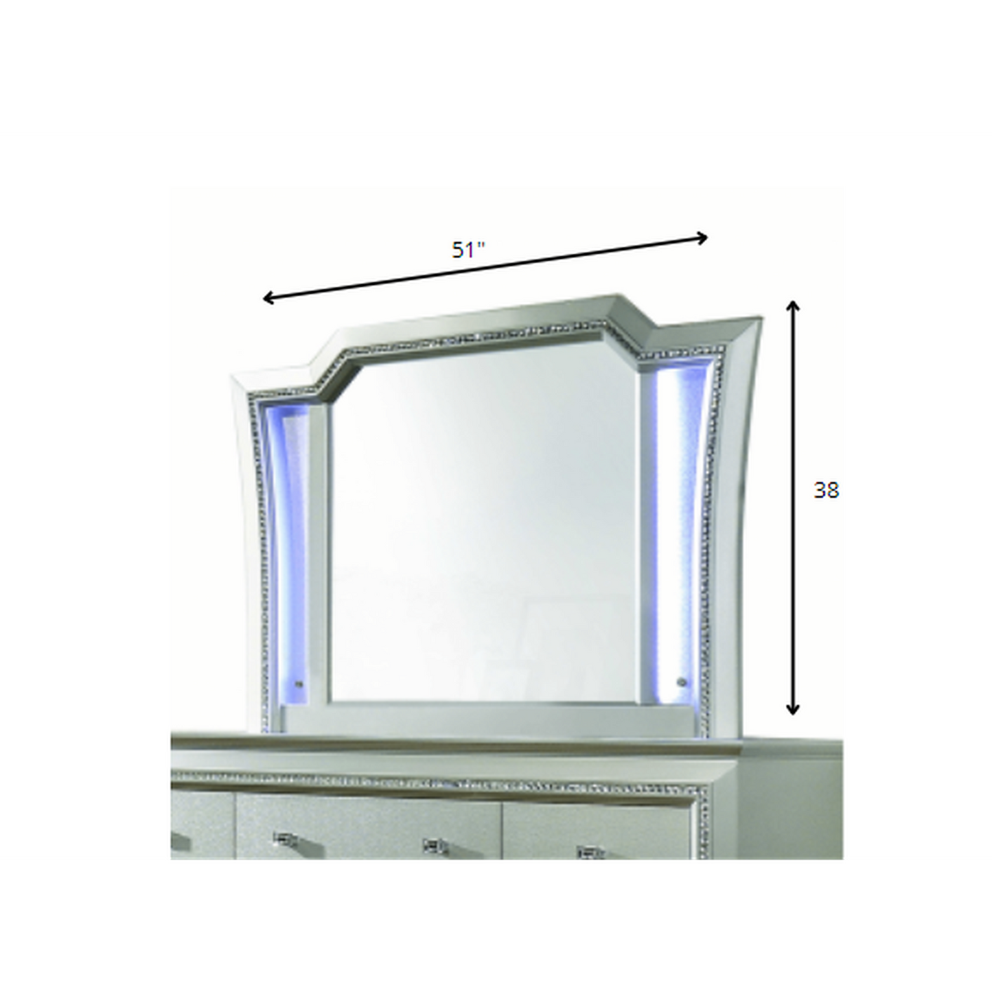 HomeRoots Wall Mirror With Led Lights And Trim in Sparkling Champaign Finish