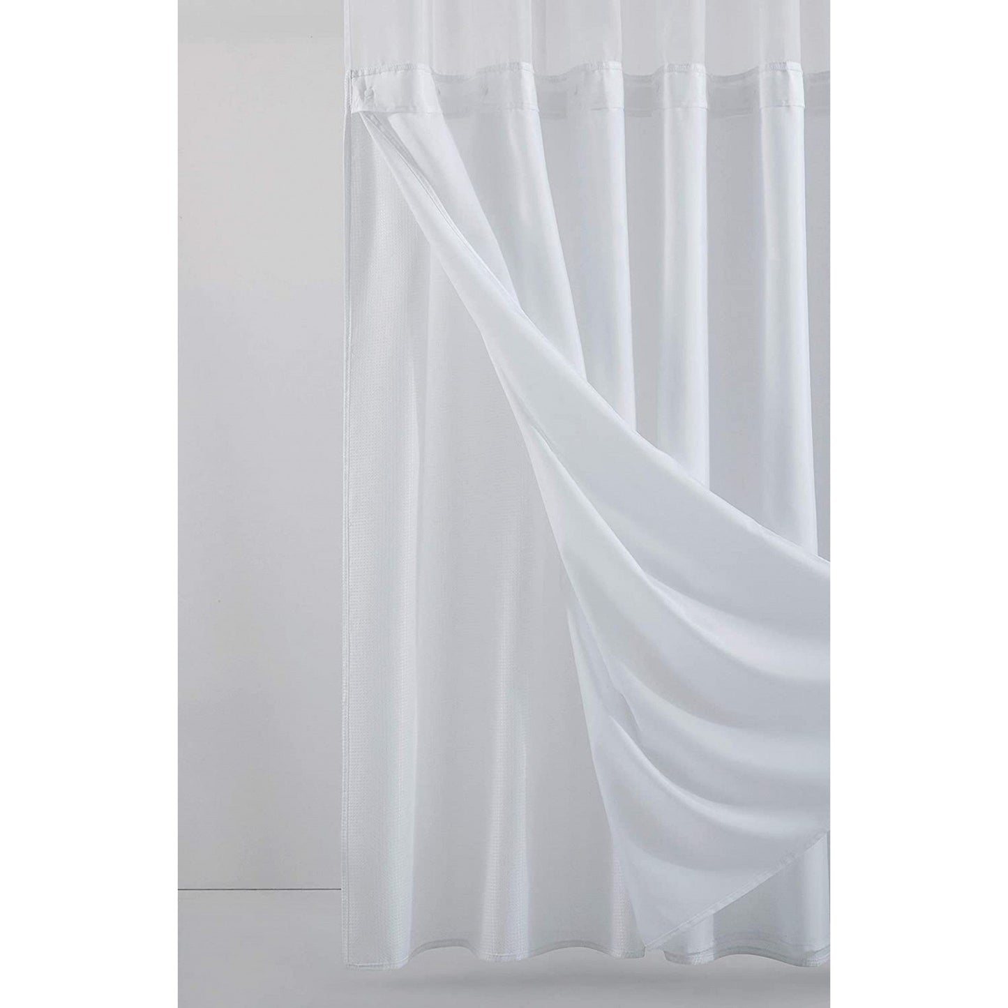 HomeRoots White Sheer And Grid Shower Curtain And Liner Set