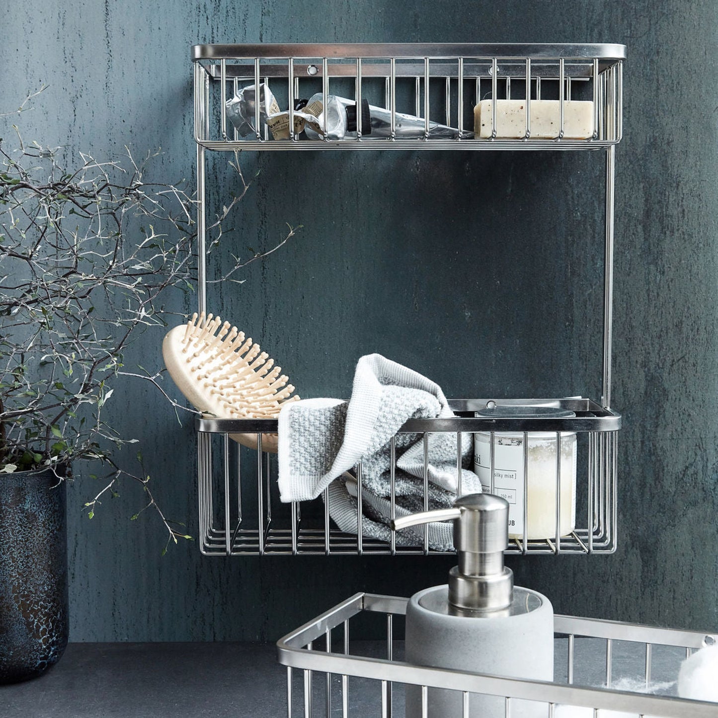 House Doctor Bath Double Basket in Silver Finish
