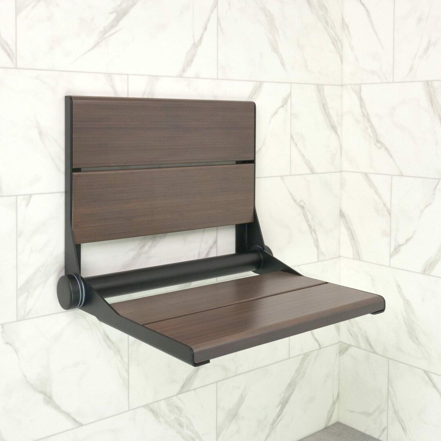 Invisia 26" Rectangle Light Stained Bamboo Wall-Mounted SerenaSeat Pro Stainless Fold Down Shower Seat With Chrome Polished Frame