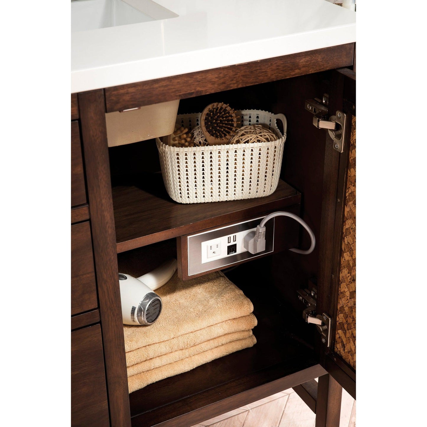 James Martin Vanities Addison 36" Mid Century Acacia Single Vanity Cabinet With 3cm White Zeus Quartz Top