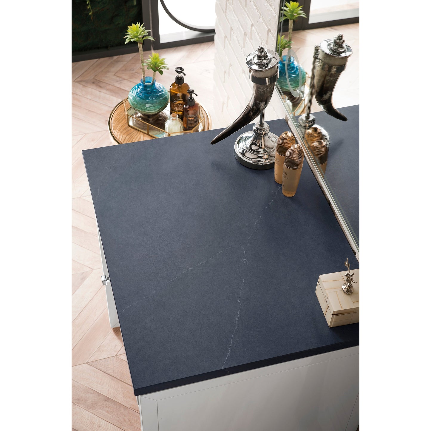 James Martin Vanities Athens 30" Glossy White Makeup Countertop With 3cm Charcoal Soapstone Quartz Top