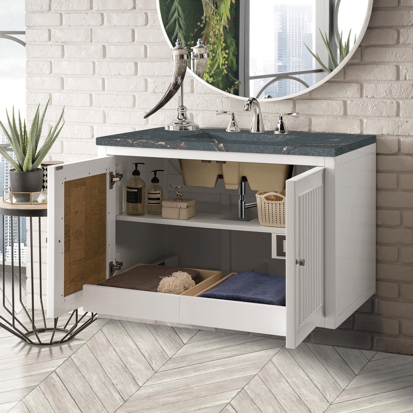 James Martin Vanities Athens 36" Glossy White Single Vanity With 3 cm Parisien Bleu Quartz Top