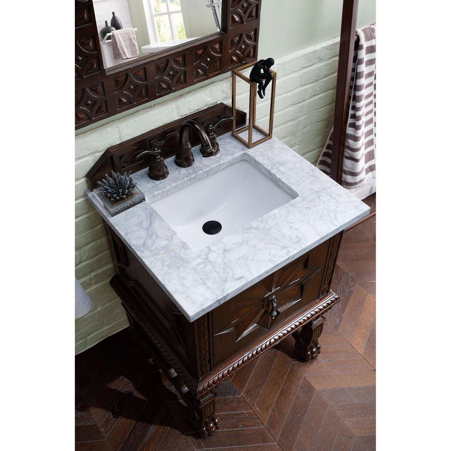 James Martin Vanities Balmoral 26" Antique Walnut Single Vanity Cabinet With 3cm Carrara Marble Top