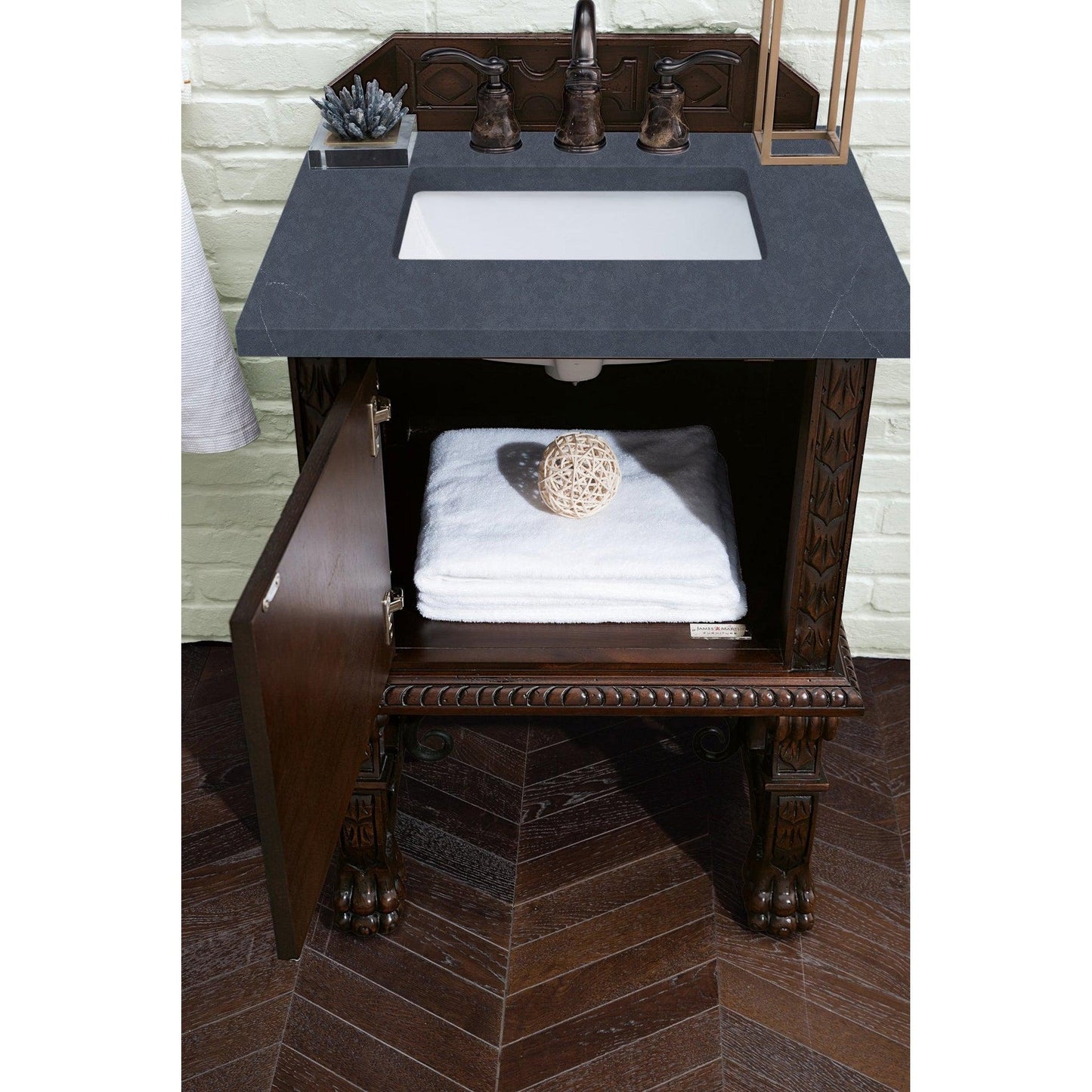 James Martin Vanities Balmoral 26" Antique Walnut Single Vanity Cabinet With 3cm Charcoal Soapstone Quartz Top