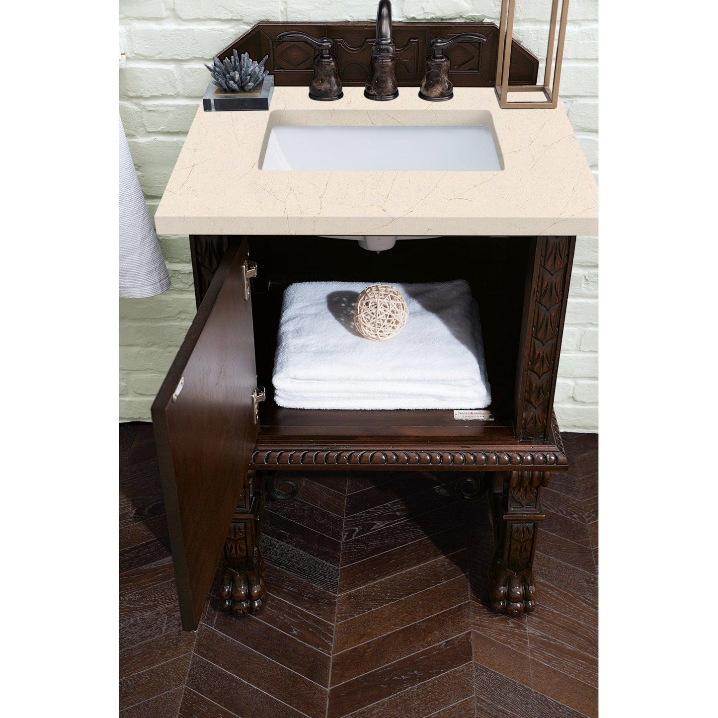 James Martin Vanities Balmoral 26" Antique Walnut Single Vanity Cabinet With 3cm Eternal Marfil Quartz Top