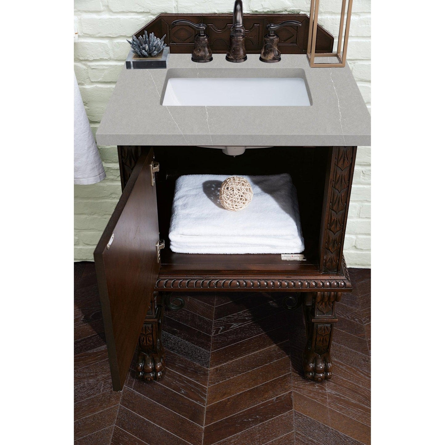 James Martin Vanities Balmoral 26" Antique Walnut Single Vanity Cabinet With 3cm Eternal Serena Quartz Top