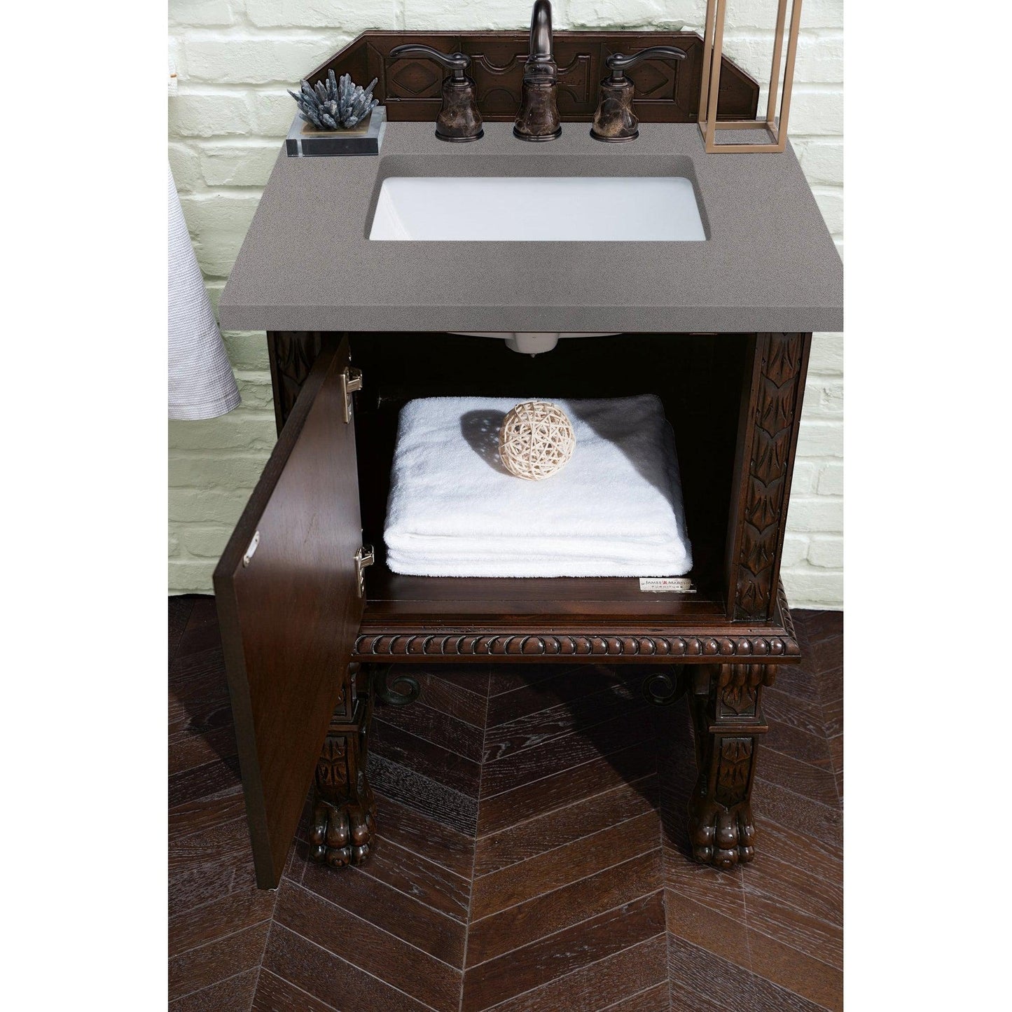 James Martin Vanities Balmoral 26" Antique Walnut Single Vanity Cabinet With 3cm Grey Expo Quartz Top