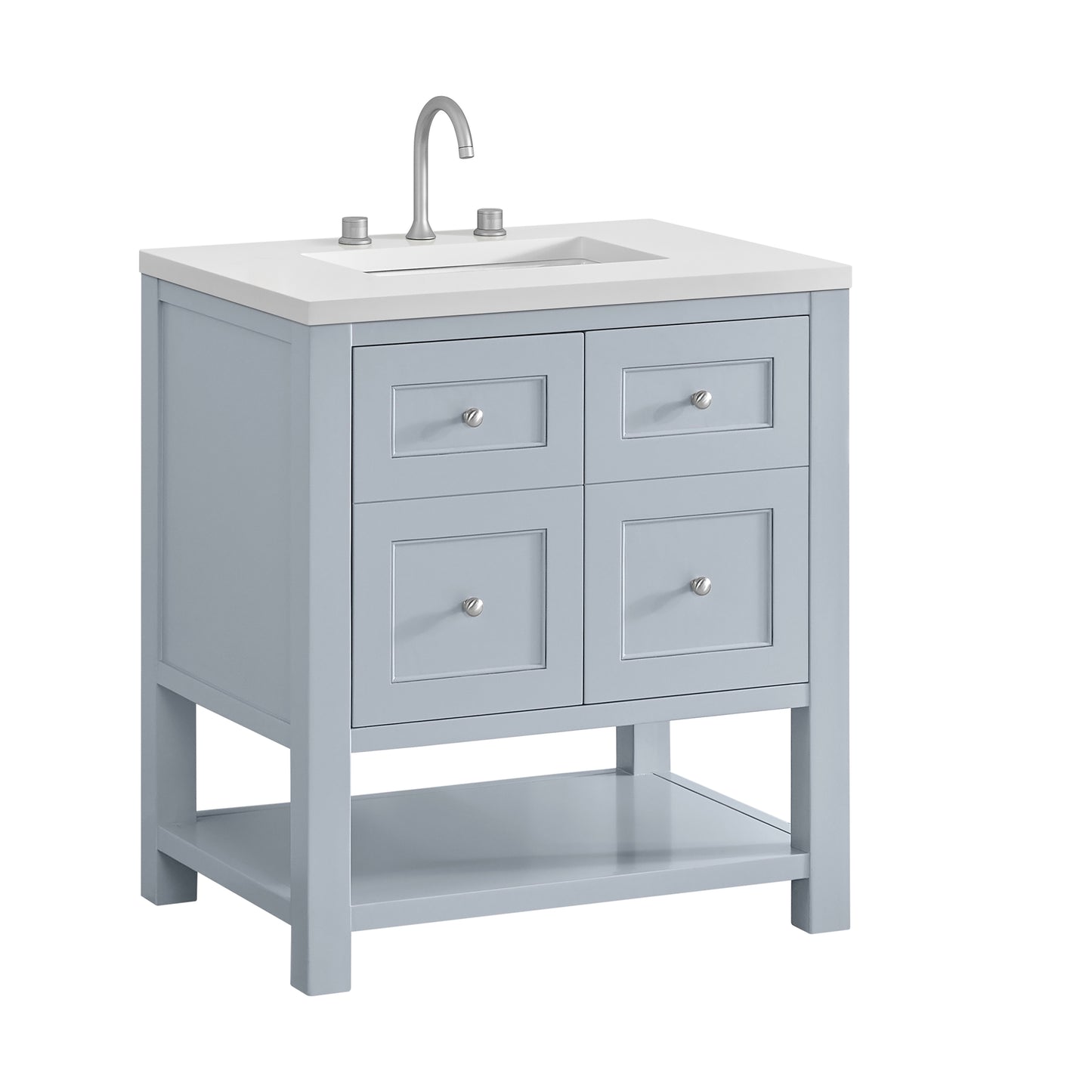 James Martin Vanities Breckenridge 30" Serenity Blue Single Vanity With 3cm White Zeus Quartz Top