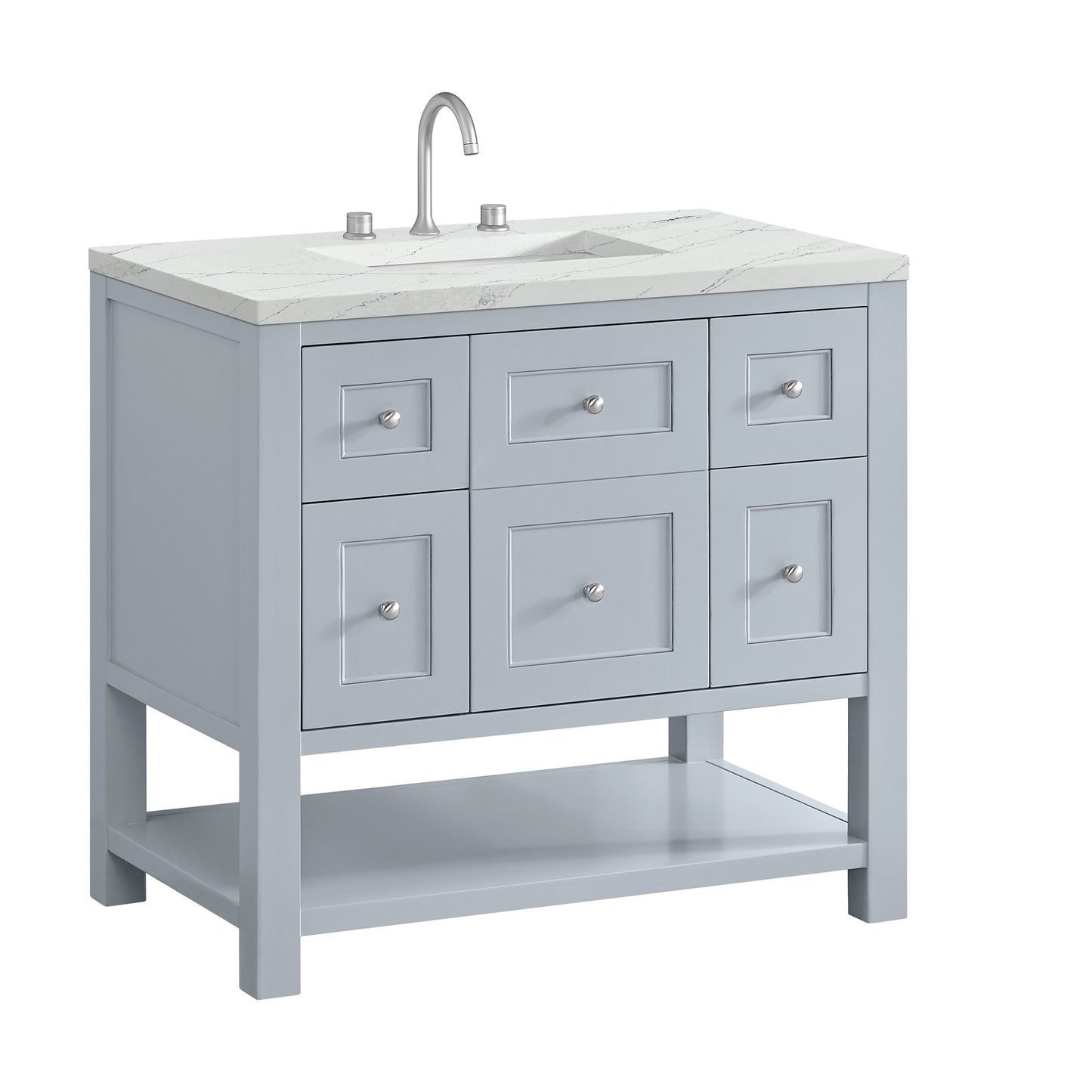 James Martin Vanities Breckenridge 36" Serenity Blue Single Vanity With 3cm Ethereal Noctis Quartz Top