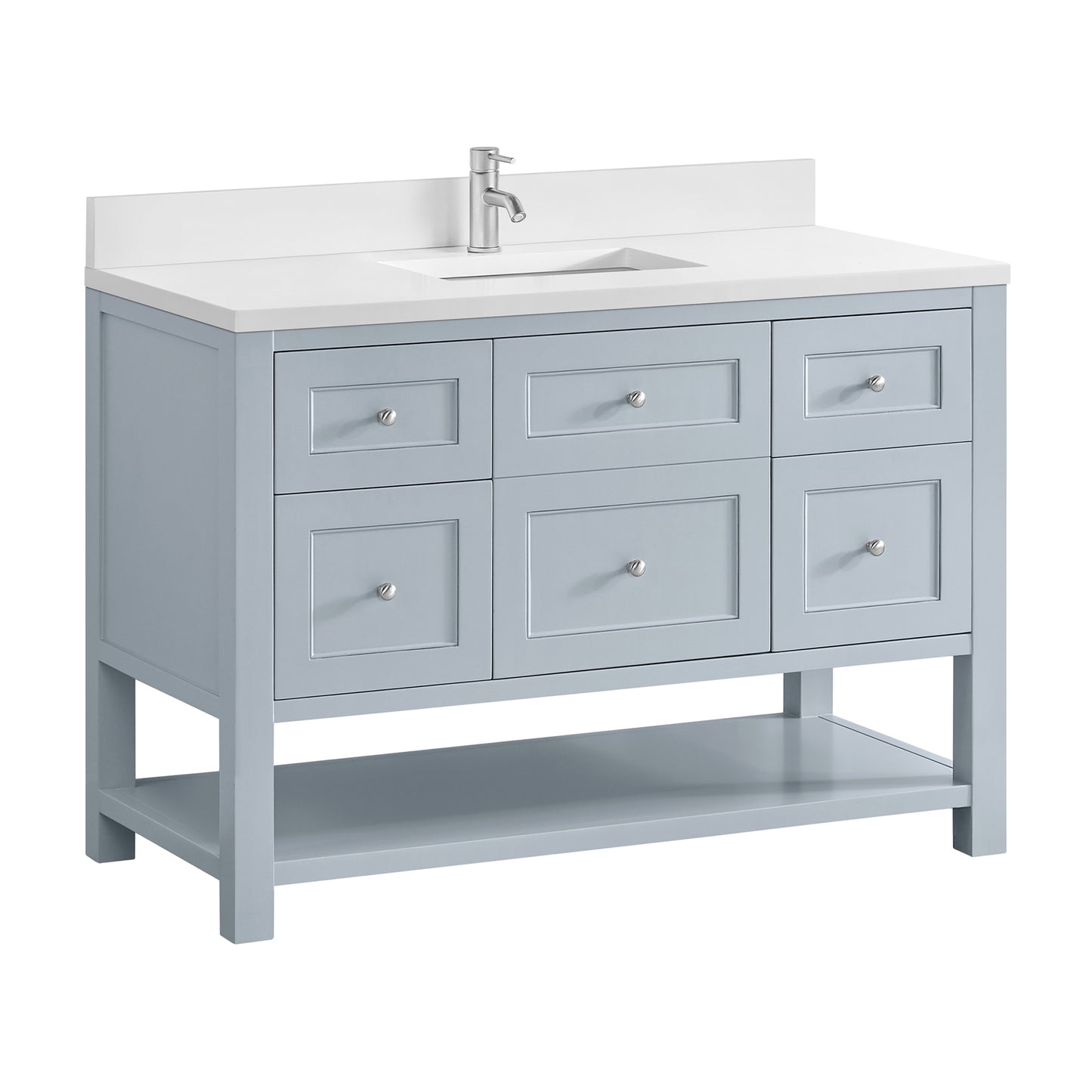 James Martin Vanities Breckenridge 48" Serenity Blue Single Vanity With Single Hole 3cm White Zeus Quartz Top and Backsplash