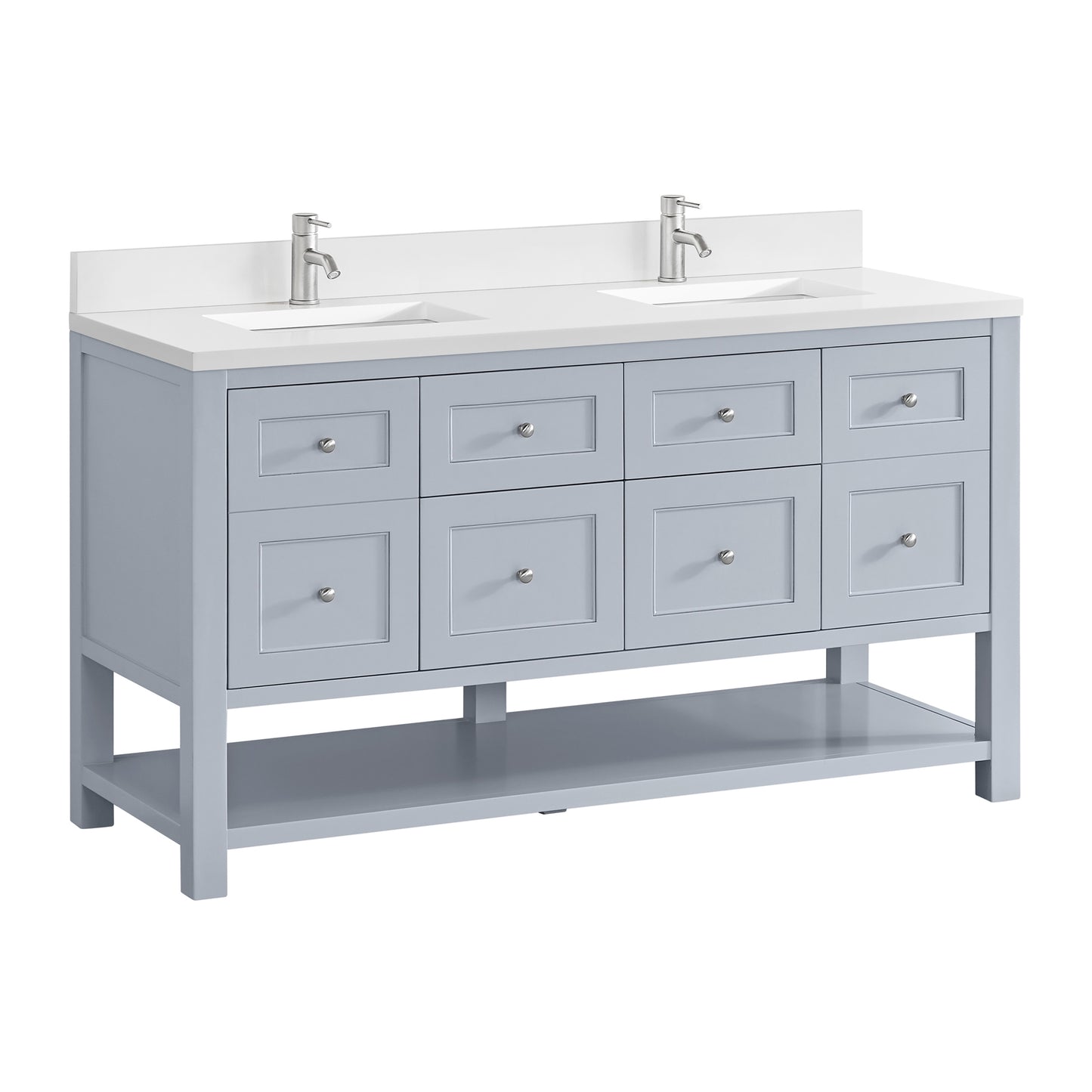 James Martin Vanities Breckenridge 60" Serenity Blue Double Vanity With Single Hole 3cm White Zeus Quartz Top and Backsplash