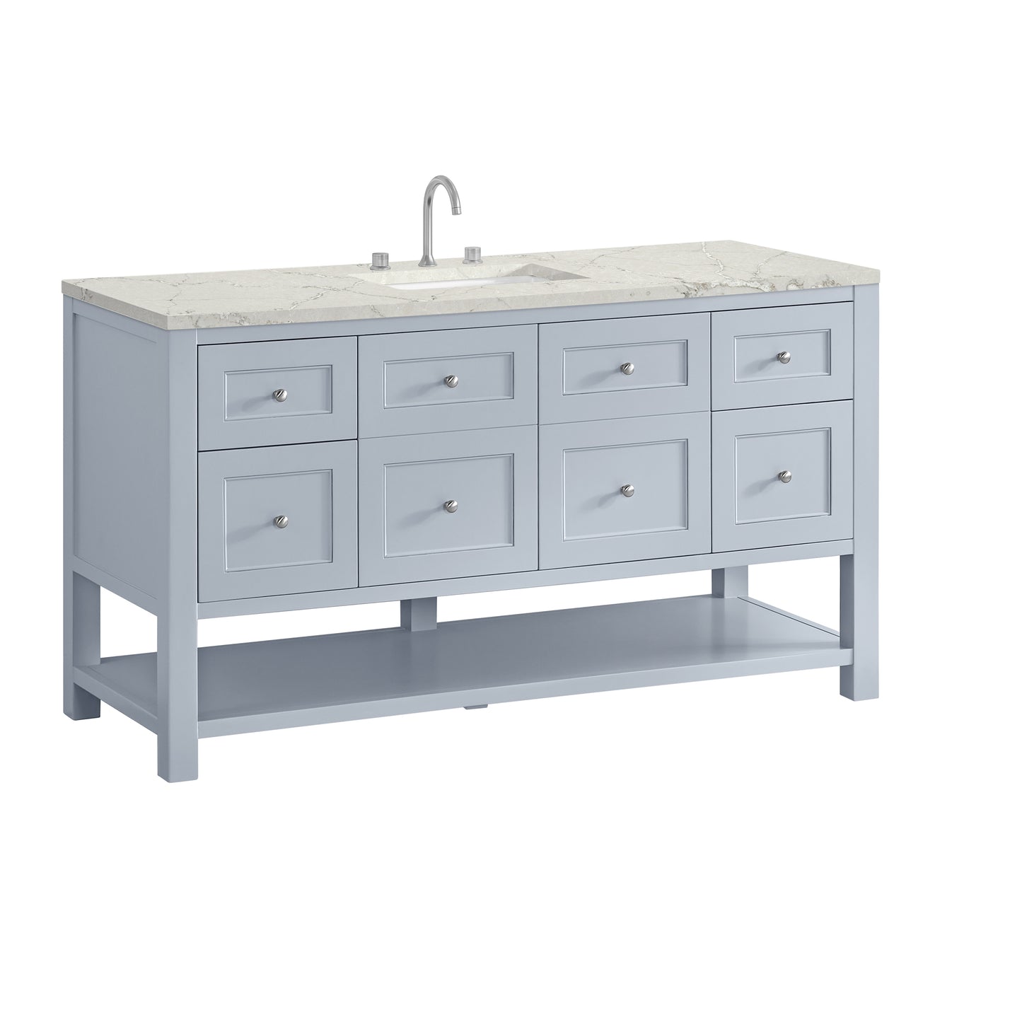 James Martin Vanities Breckenridge 60" Serenity Blue Single Vanity With 3cm Victorian Silver Quartz Top