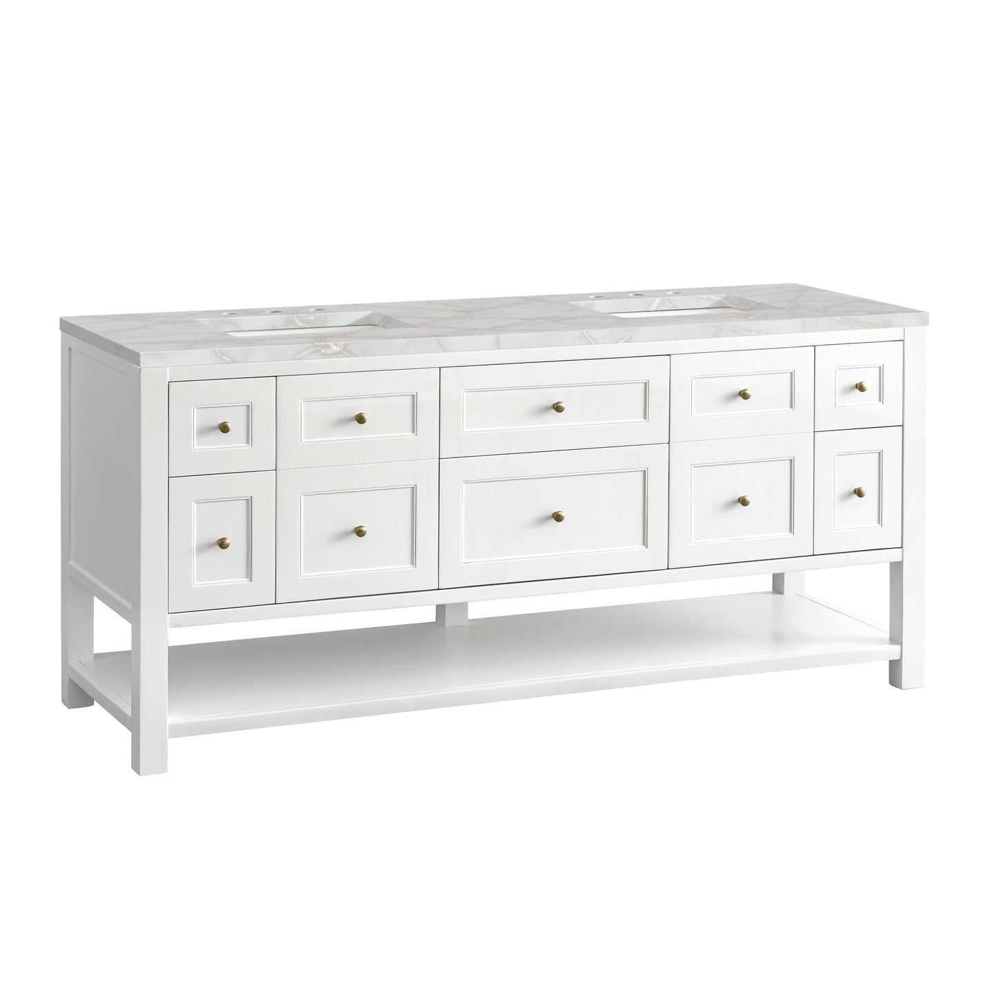 James Martin Vanities Breckenridge 72" Bright White Double Vanity With 3 cm Victorian Silver Top and FreePower Wireless Charger