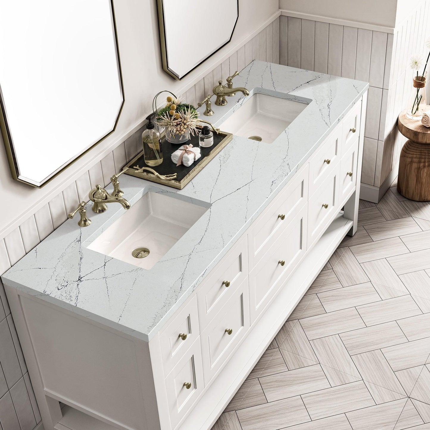 James Martin Vanities Breckenridge 72" Bright White Double Vanity With 3cm Ethereal Noctis Top