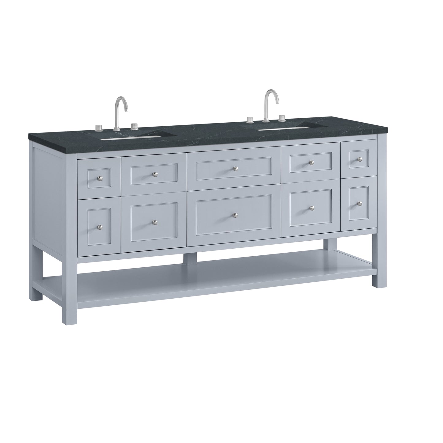 James Martin Vanities Breckenridge 72" Serenity Blue Double Vanity With 3cm Charcoal Soapstone Quartz Top