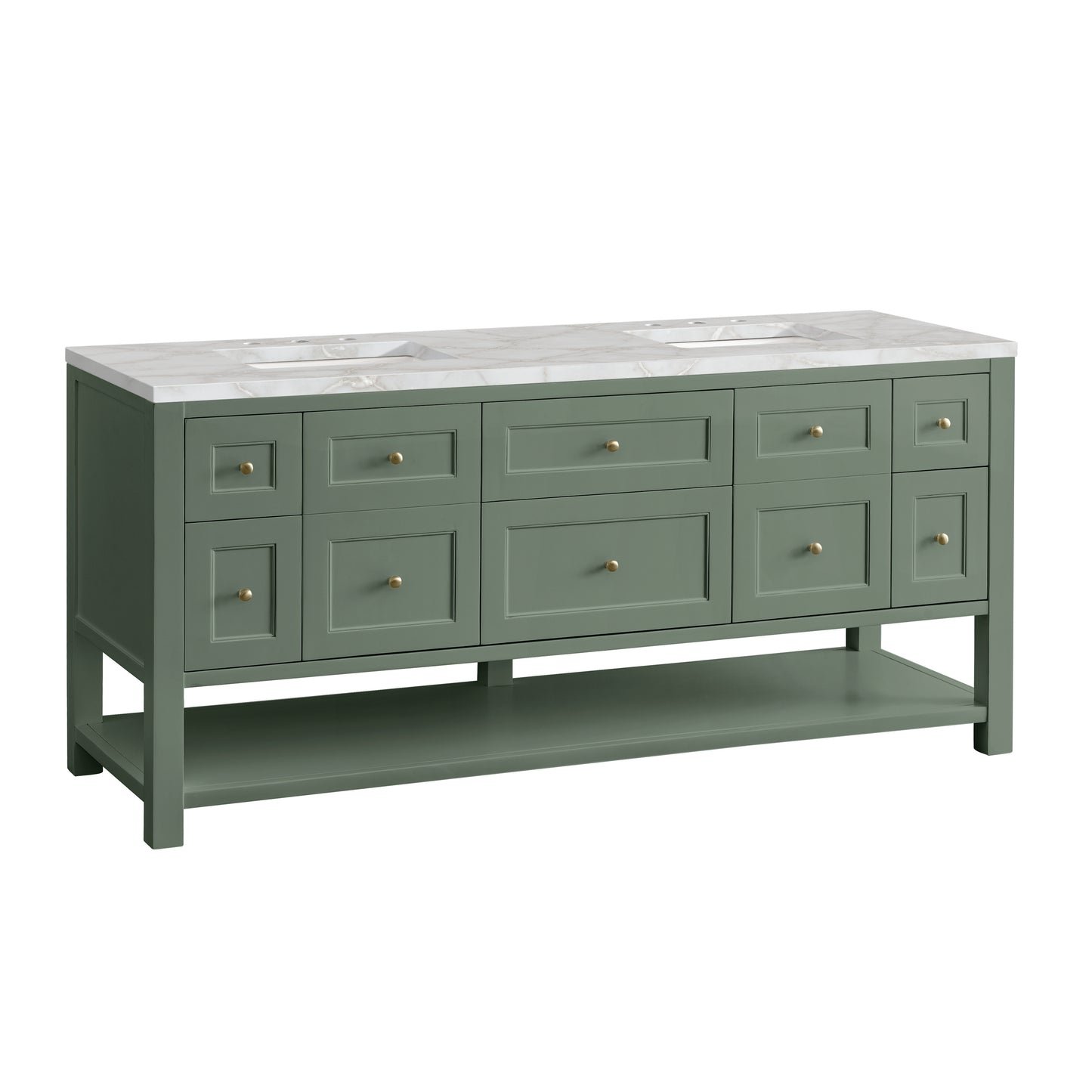 James Martin Vanities Breckenridge 72" Smokey Celadon Double Vanity With 3 cm Victorian Silver Top and FreePower Wireless Charger