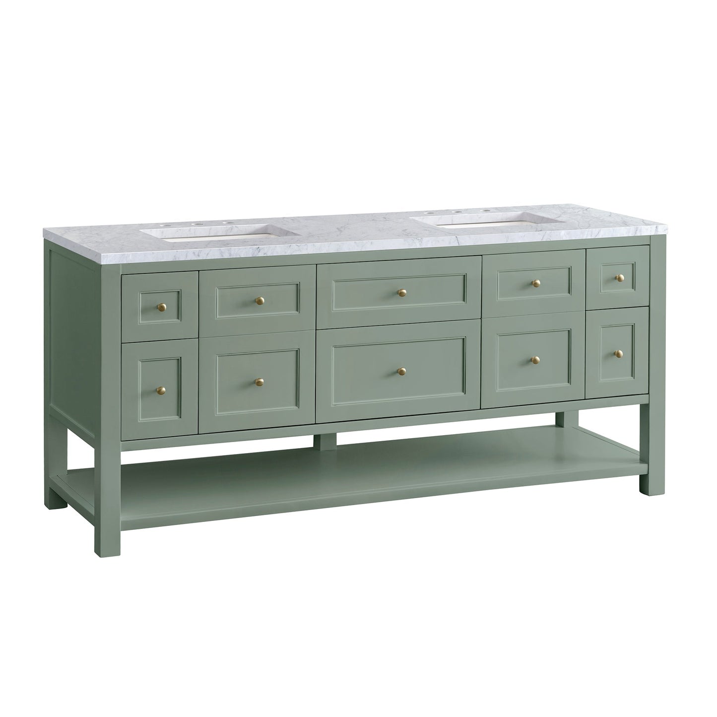 James Martin Vanities Breckenridge 72" Smokey Celadon Double Vanity With 3cm Carrara Marble Top