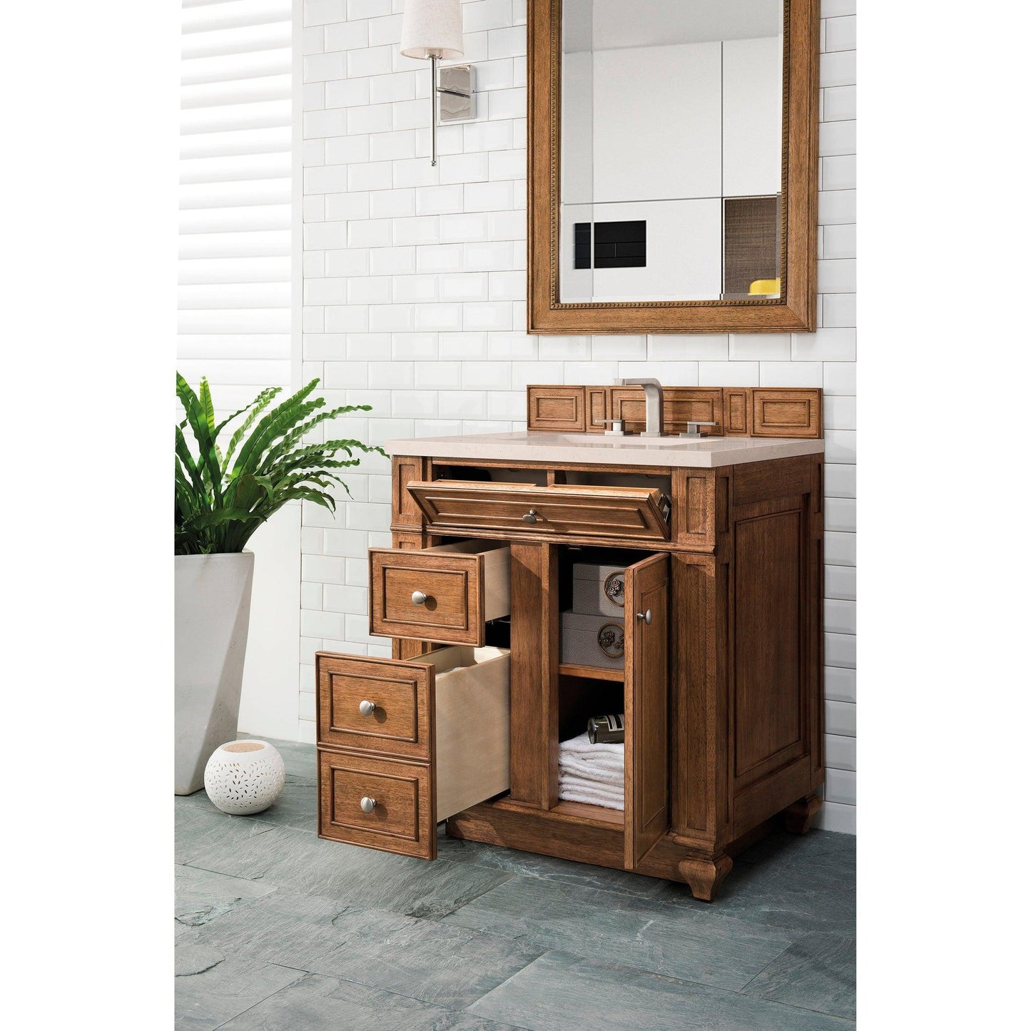 James Martin Vanities Bristol 30" Saddle Brown Single Vanity With 3cm Eternal Marfil Quartz Top