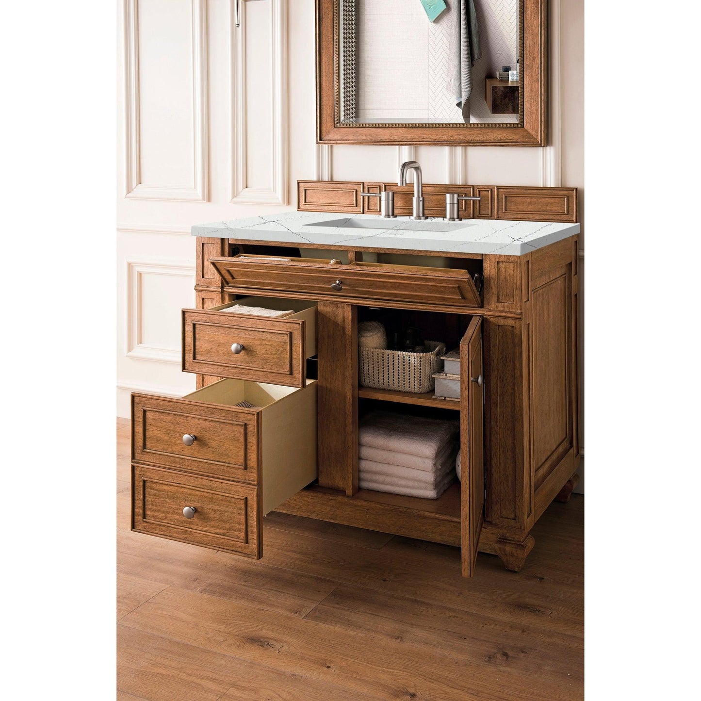 James Martin Vanities Bristol 36" Saddle Brown Single Vanity With 3cm Ethereal Noctis Quartz Top