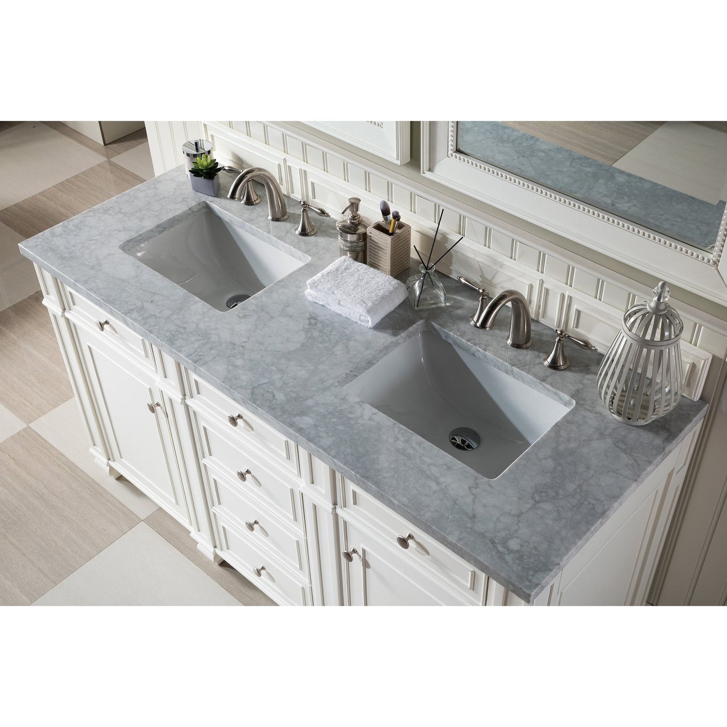 James Martin Vanities Bristol 60" Bright White Double Vanity With 3cm Carrara Marble Top