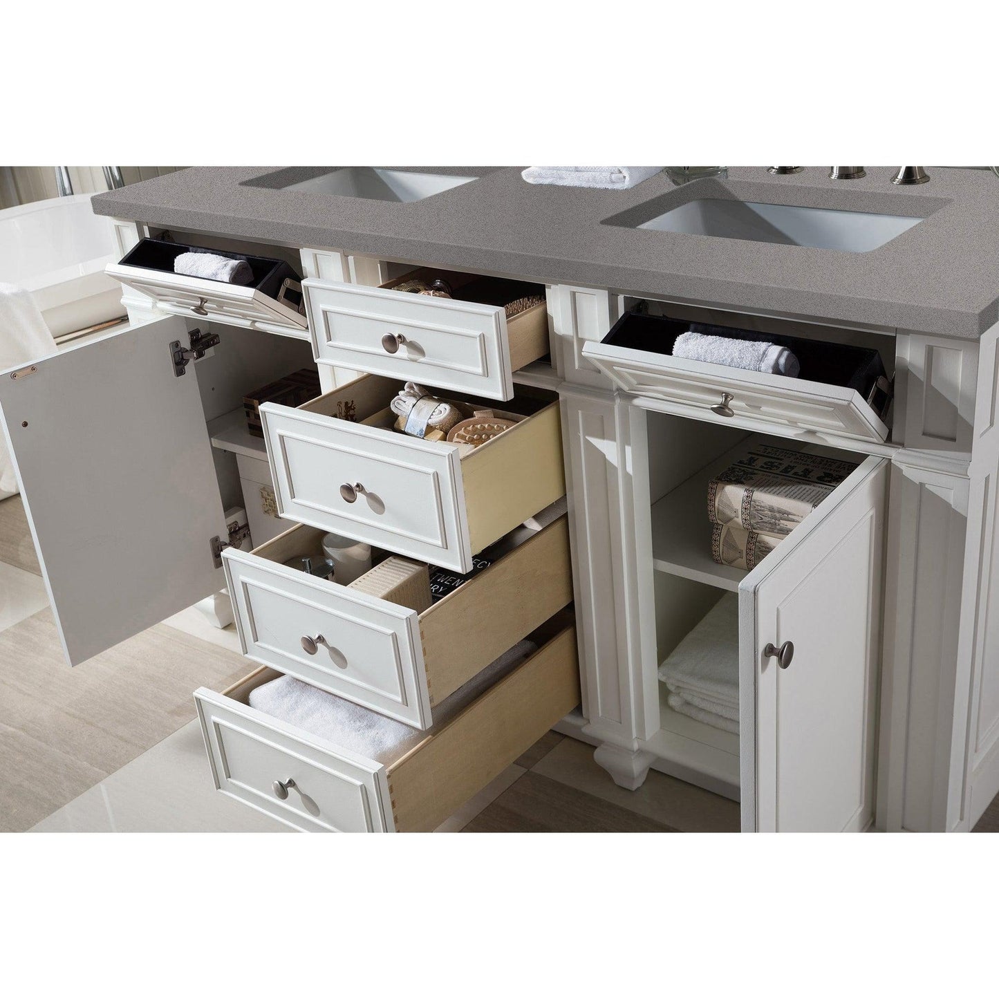 James Martin Vanities Bristol 60" Bright White Double Vanity With 3cm Grey Expo Quartz Top