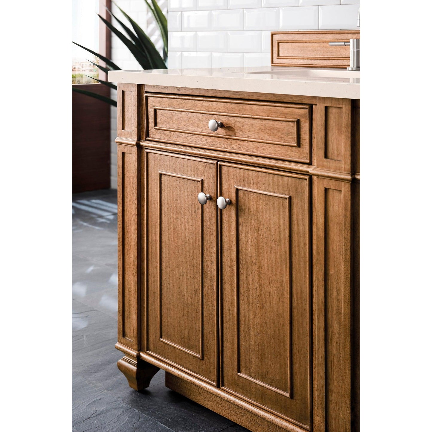 James Martin Vanities Bristol 72" Saddle Brown Double Vanity With 3cm Eternal Marfil Quartz Top