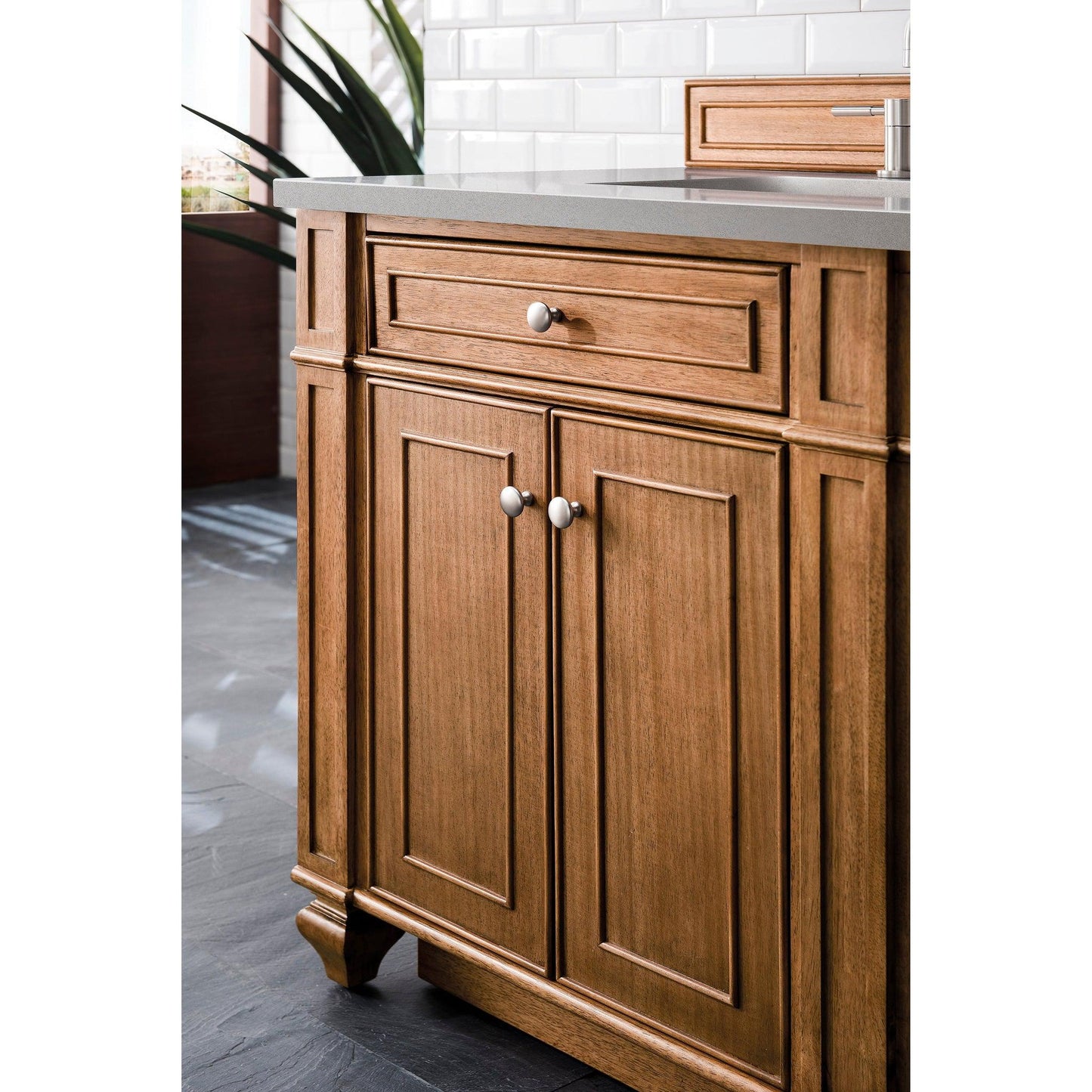 James Martin Vanities Bristol 72" Saddle Brown Double Vanity With 3cm Grey Expo Quartz Top