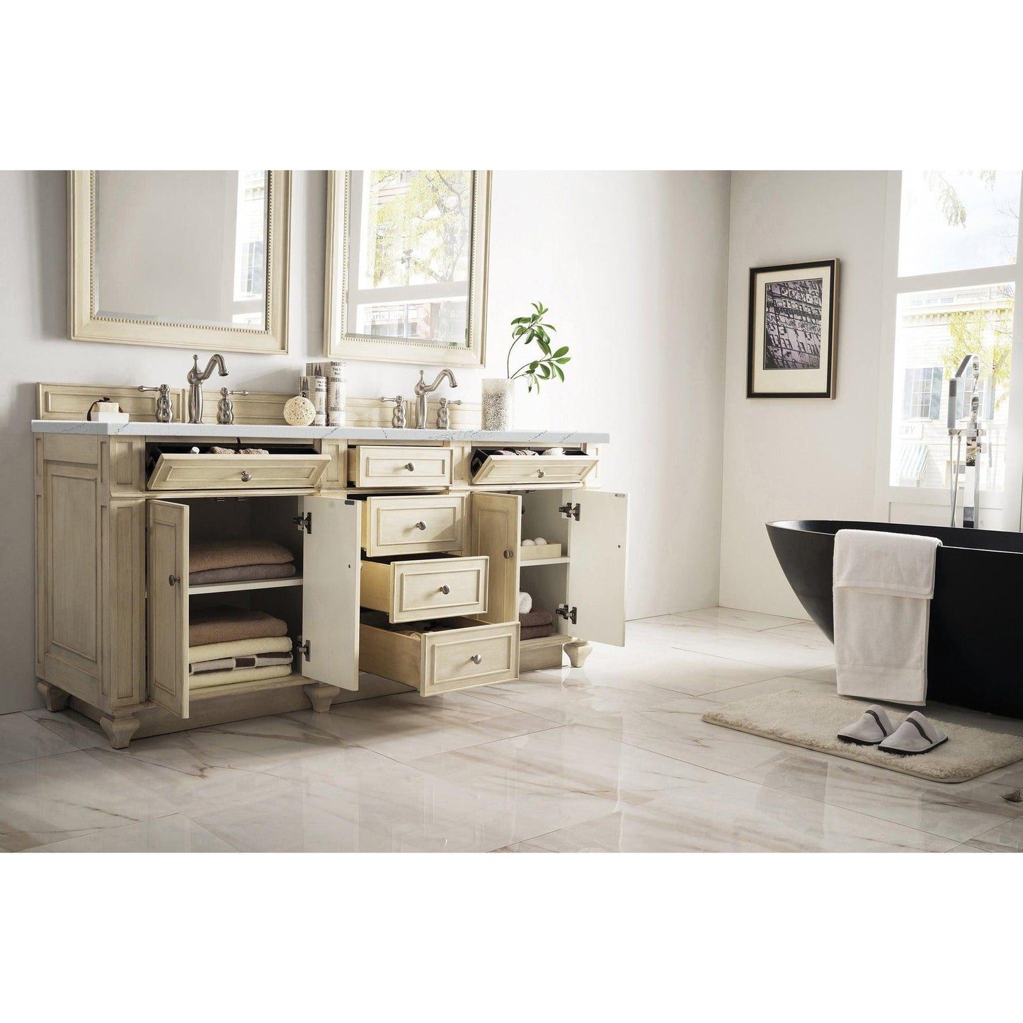 James Martin Vanities Bristol 72" Vintage Vanilla Double Vanity With 3cm Ethereal Noctis Quartz Top