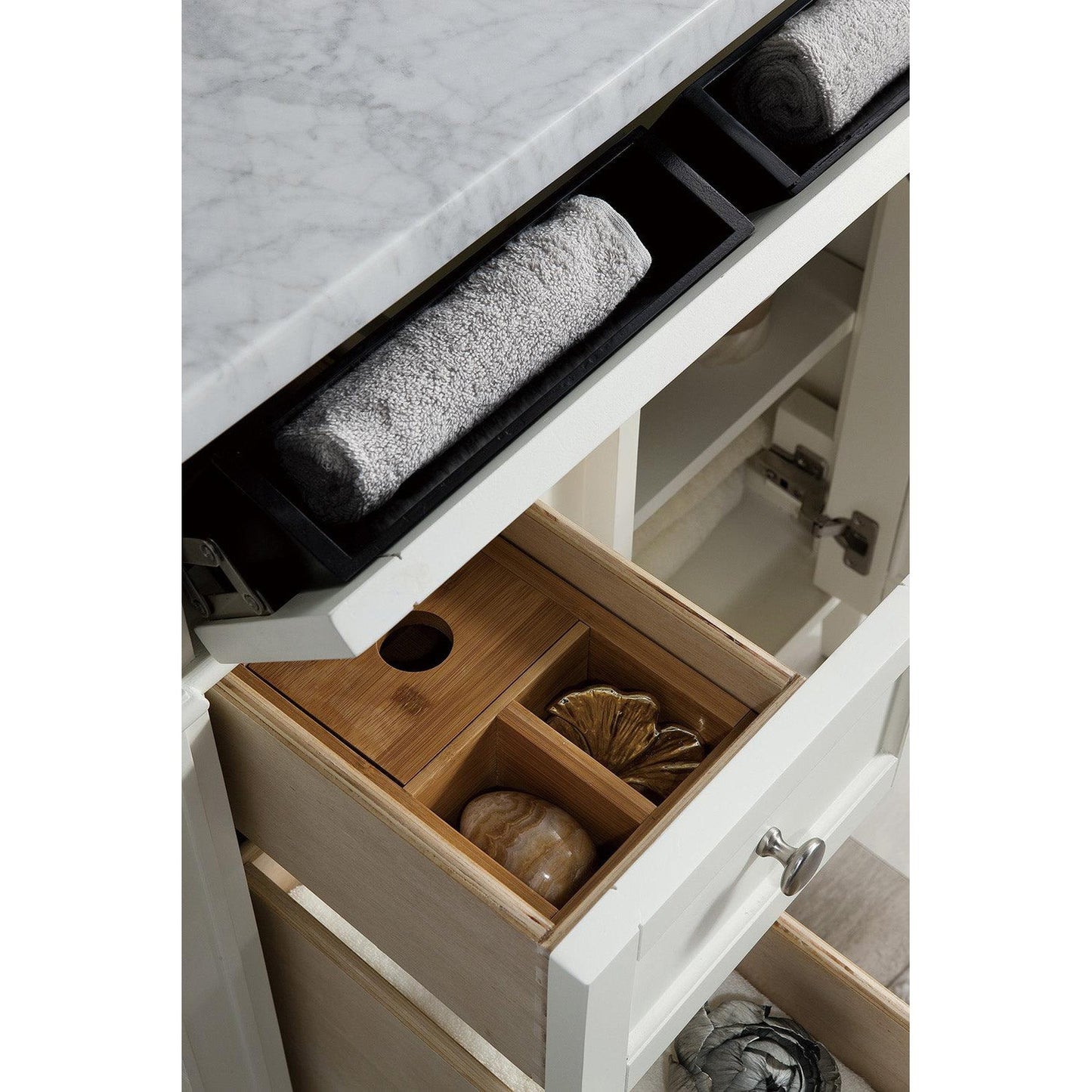 James Martin Vanities Brittany 30" Bright White Single Vanity With 3cm Carrara Marble Top