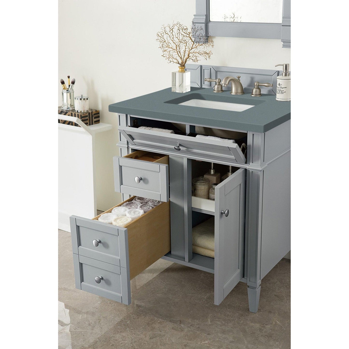 James Martin Vanities Brittany 30" Urban Gray Single Vanity With 3cm Cala Blue Quartz Top