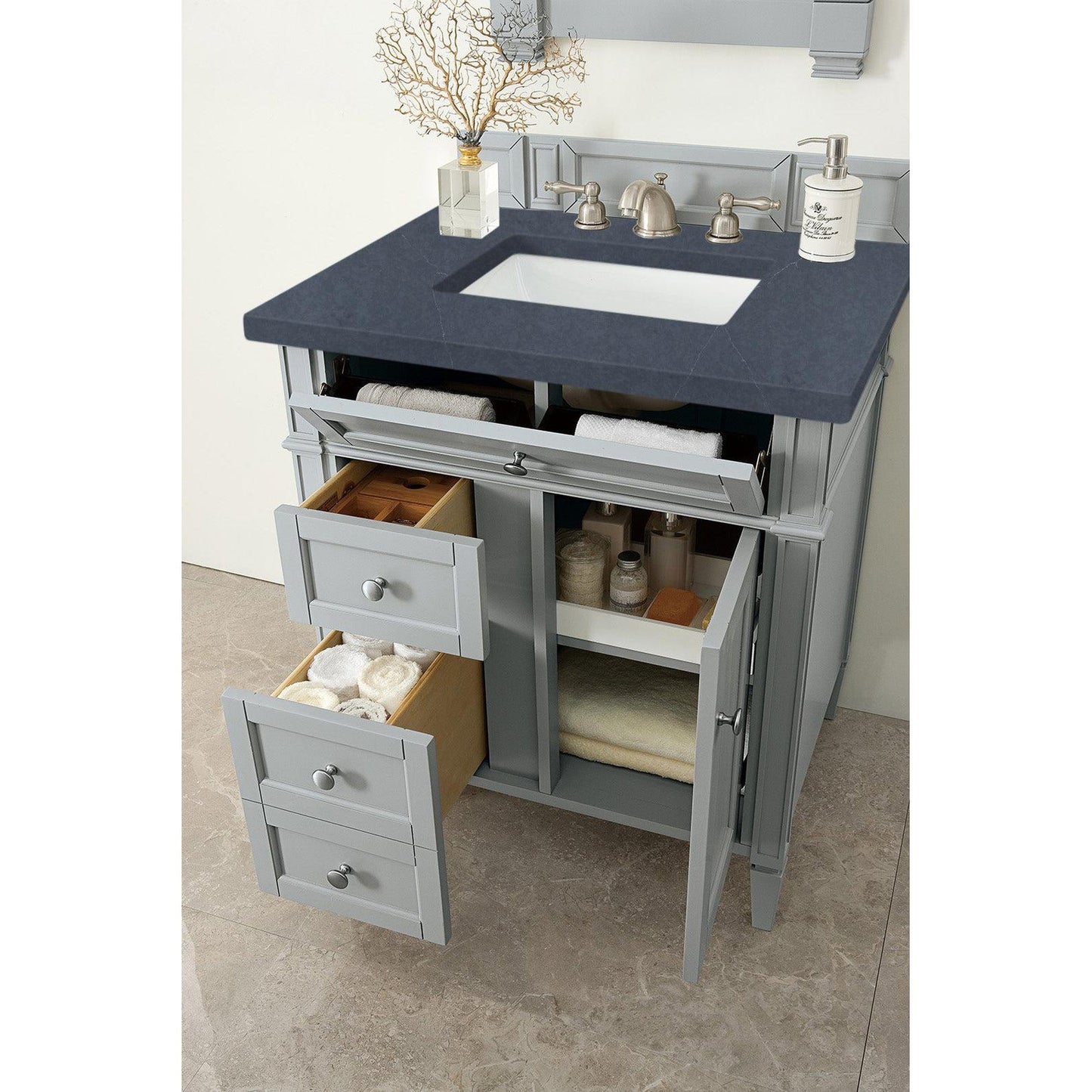 James Martin Vanities Brittany 30" Urban Gray Single Vanity With 3cm Charcoal Soapstone Quartz Top