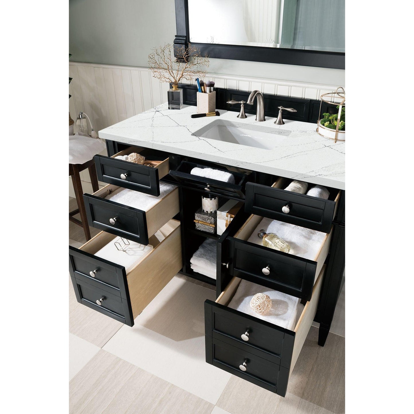 James Martin Vanities Brittany 48" Black Onyx Single Vanity With 3cm Ethereal Noctis Quartz Top