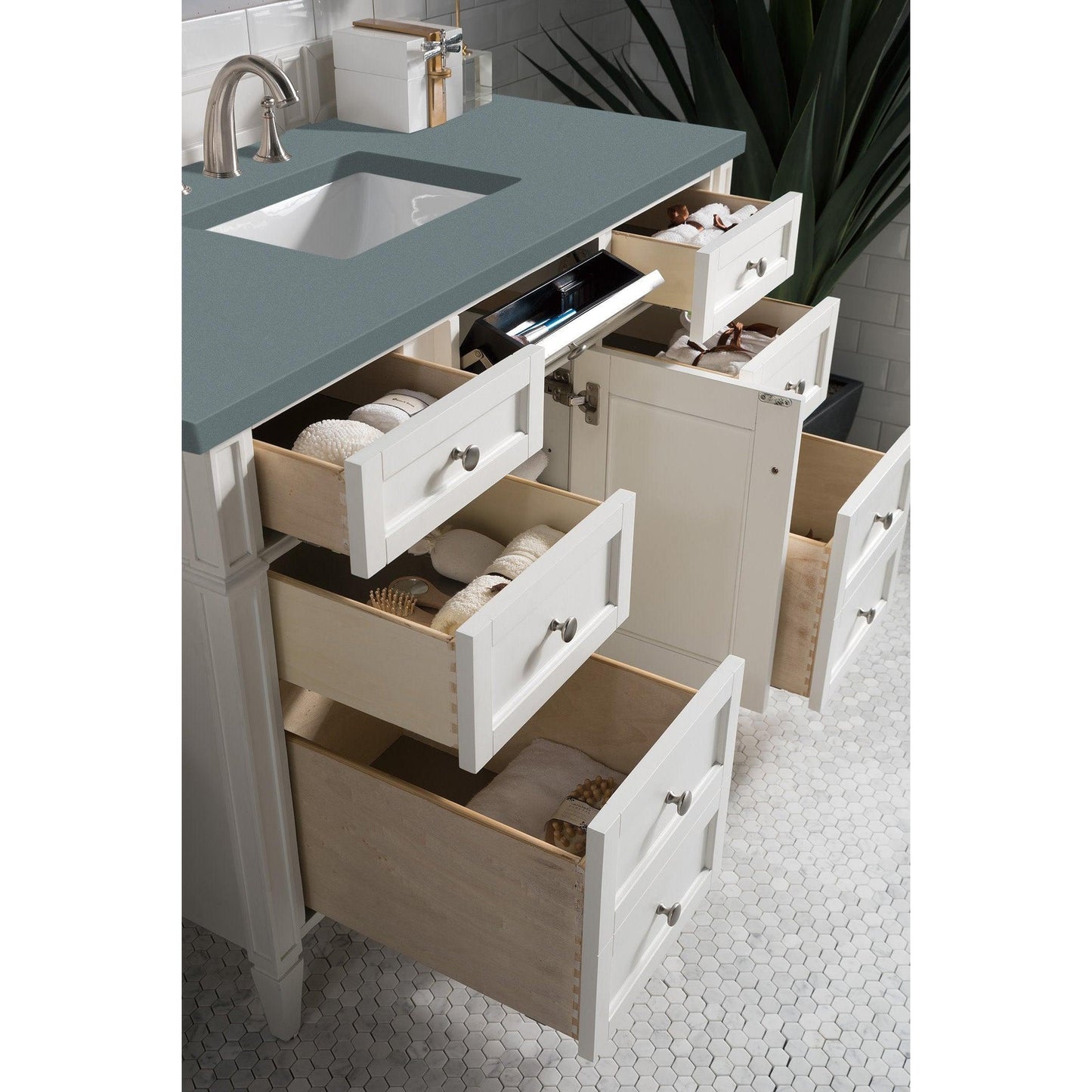 James Martin Vanities Brittany 48" Bright White Single Vanity With 3cm Cala Blue Quartz Top