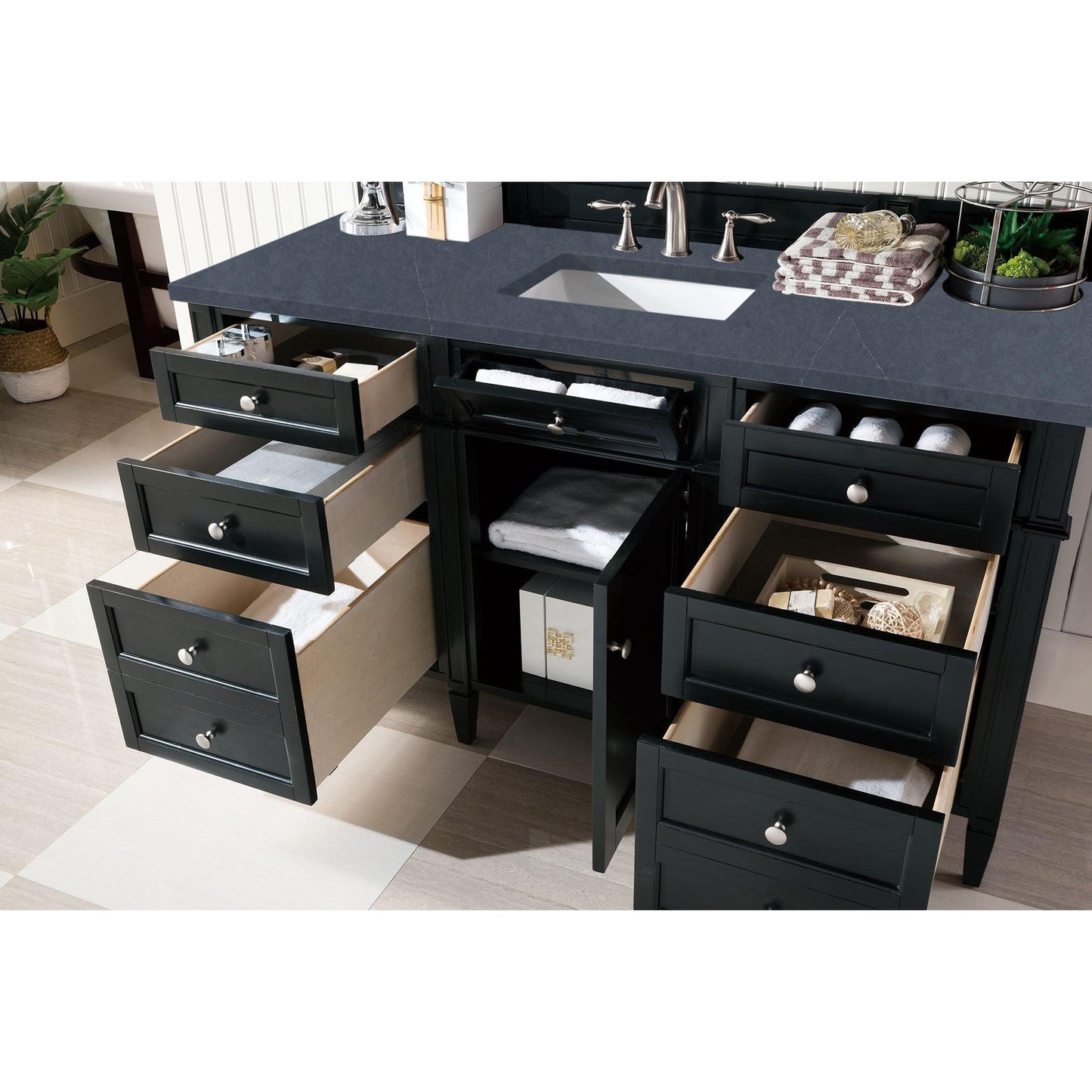 James Martin Vanities Brittany 60" Black Onyx Single Vanity With 3cm Charcoal Soapstone Quartz Top