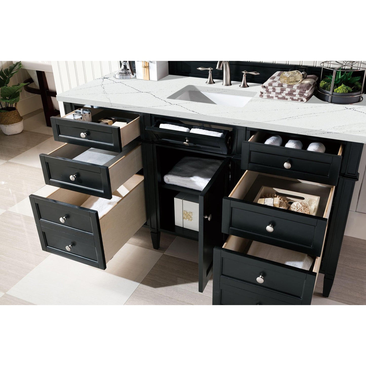 James Martin Vanities Brittany 60" Black Onyx Single Vanity With 3cm Ethereal Noctis Quartz Top