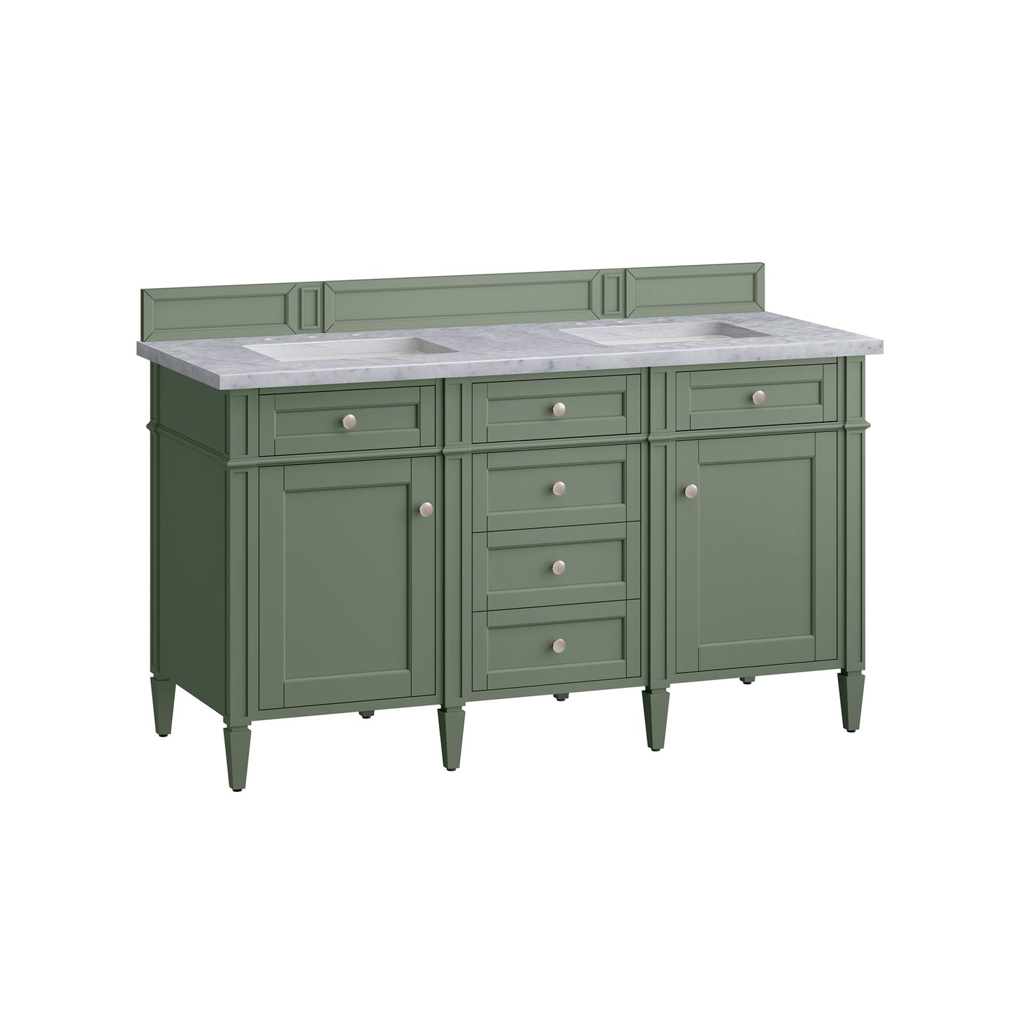 James Martin Vanities Brittany 60" Smokey Celadon Double Vanity With 3cm Carrara Marble Top