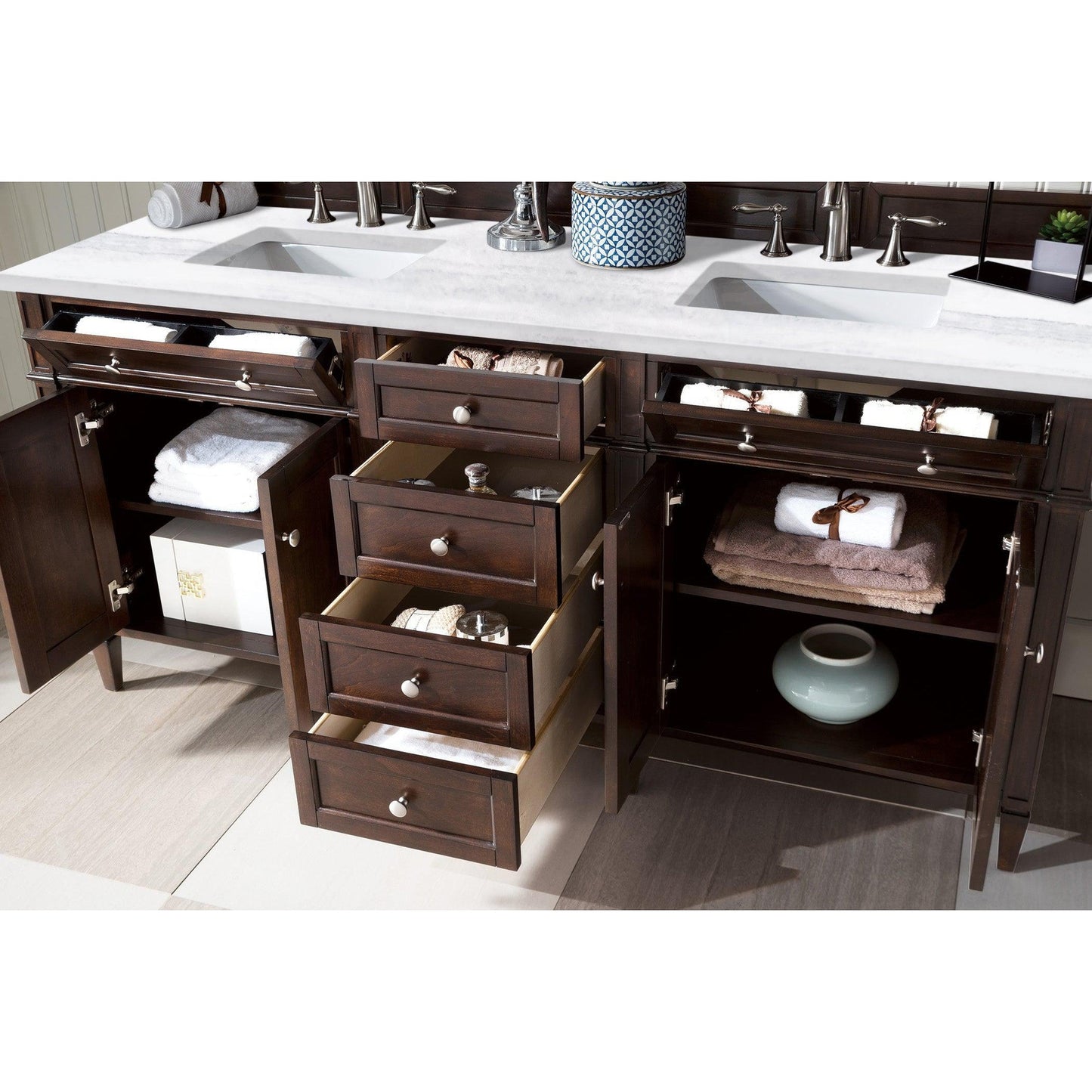 James Martin Vanities Brittany 72" Burnished Mahogany Double Vanity With 3cm Arctic Fall Solid Surface Top