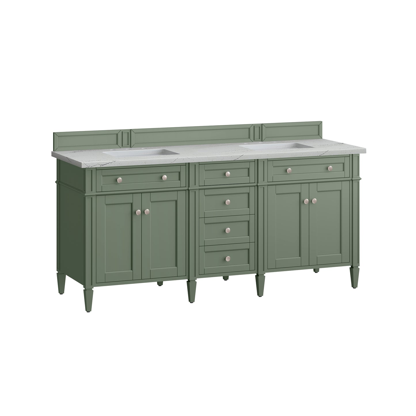 James Martin Vanities Brittany 72" Smokey Celadon Double Vanity With 3 cm Ethereal Noctis Top and FreePower Wireless Charger