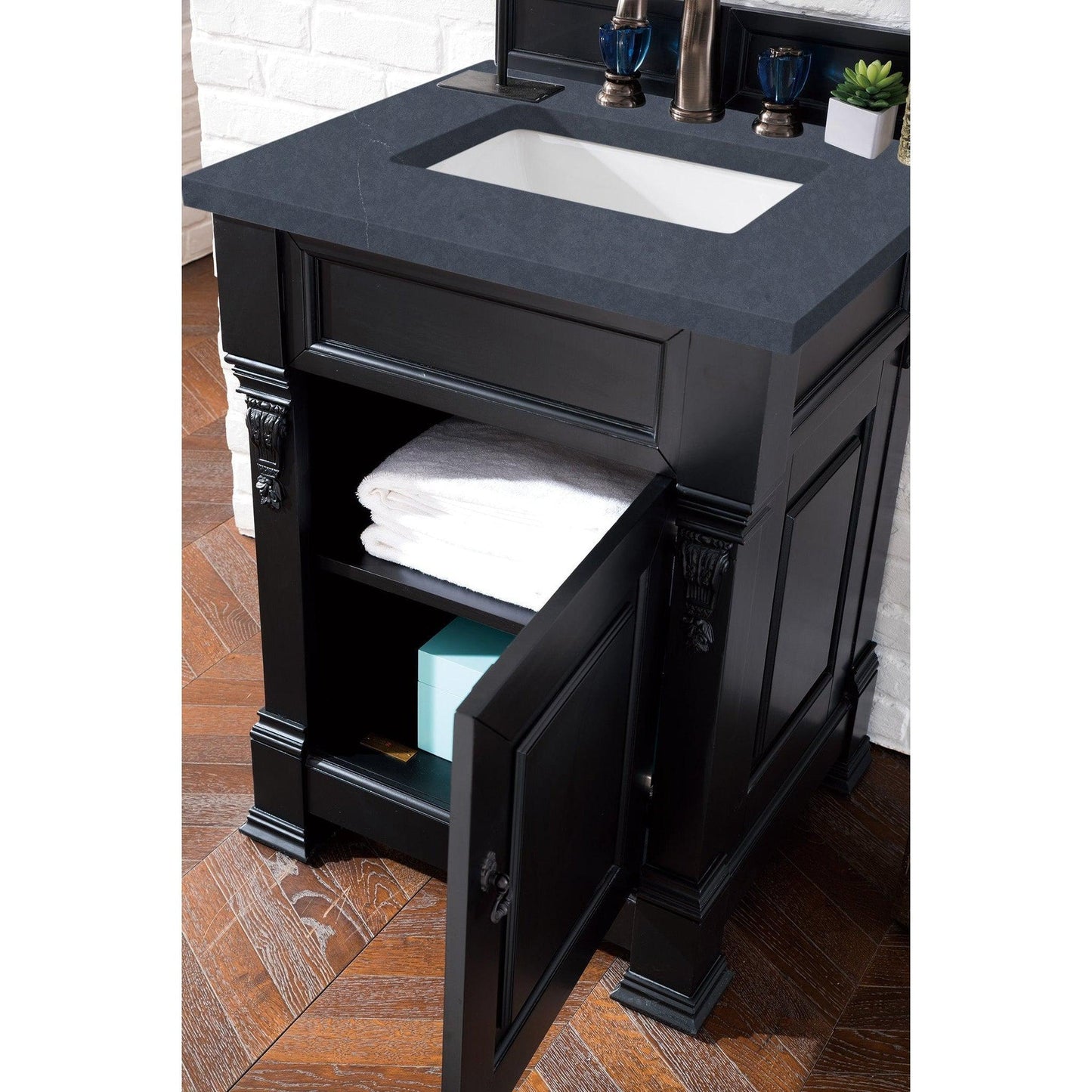 James Martin Vanities Brookfield 26" Antique Black Single Vanity With 3cm Charcoal Soapstone Quartz Top