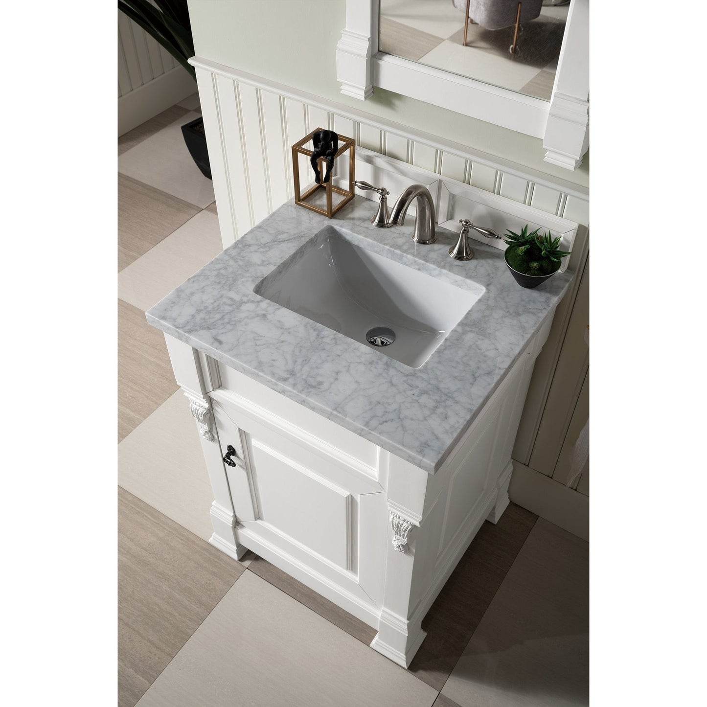 James Martin Vanities Brookfield 26" Bright White Single Vanity With 3cm Carrara Marble Top