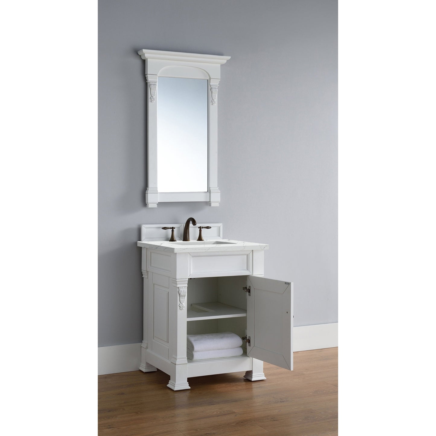James Martin Vanities Brookfield 26" Bright White Single Vanity With 3cm Ethereal Noctis Quartz Top