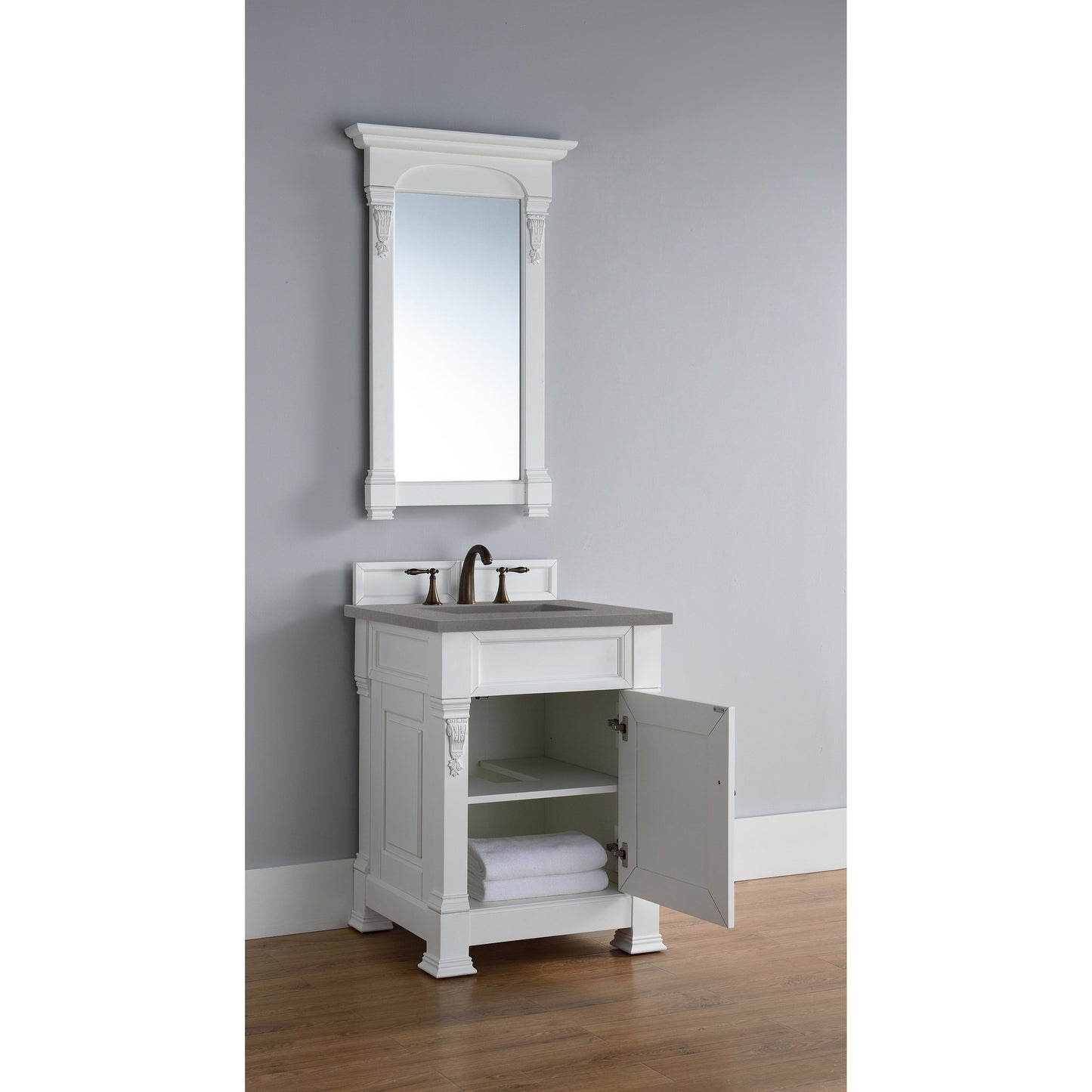 James Martin Vanities Brookfield 26" Bright White Single Vanity With 3cm Grey Expo Quartz Top